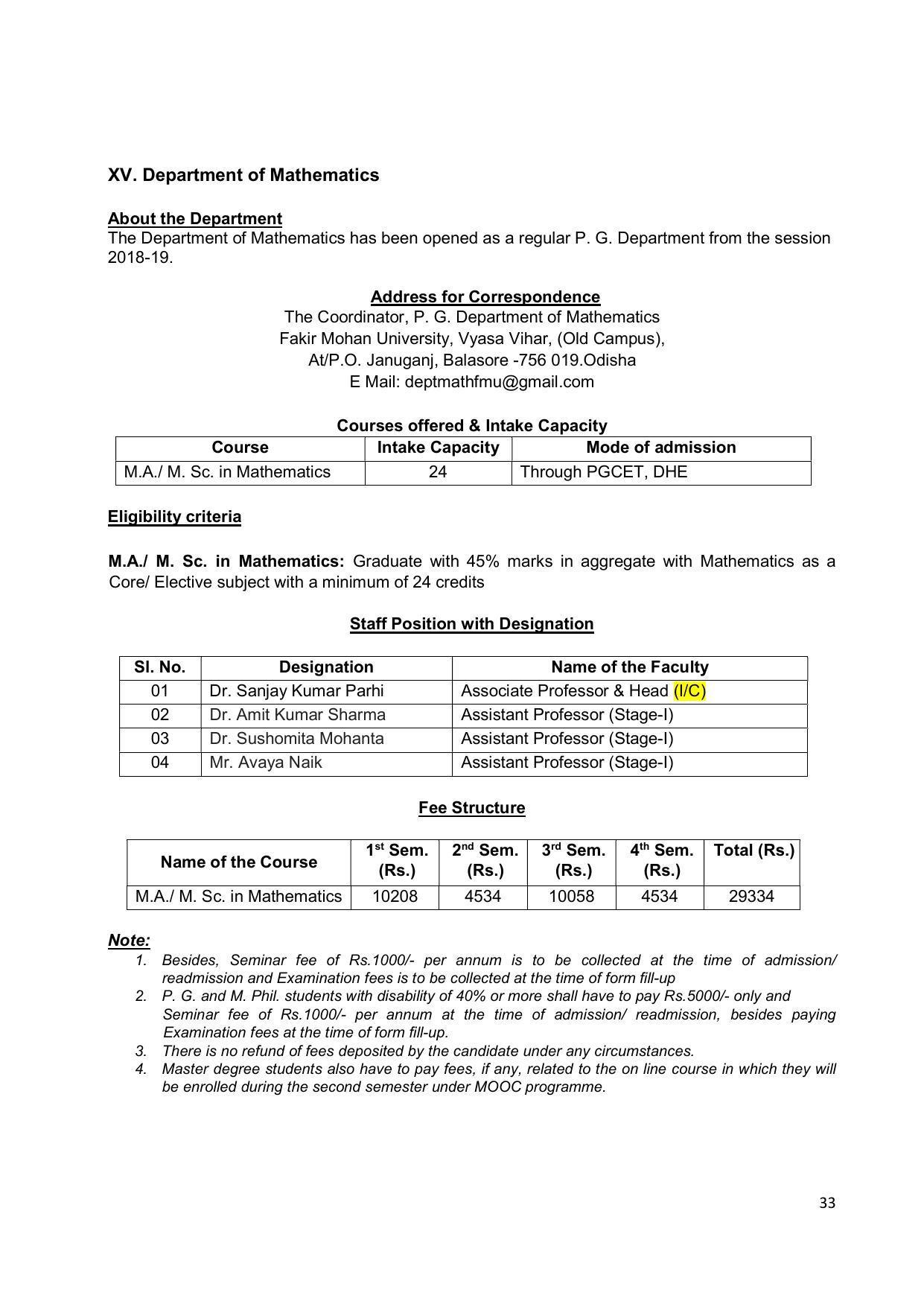 Fakir Mohan University, Balasore PG Prospectus-2020-21 - Page 33
