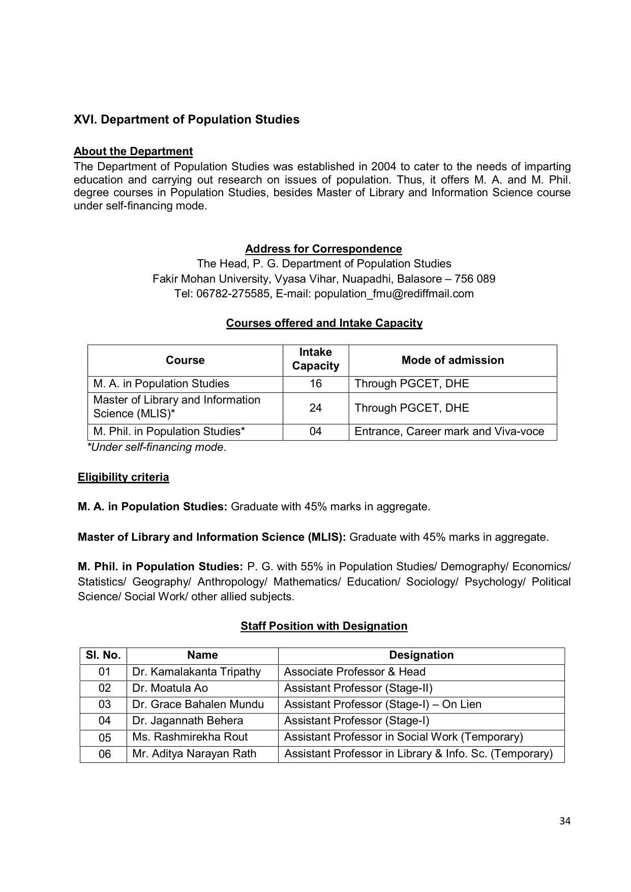 Fakir Mohan University, Balasore PG Prospectus-2020-21 - Page 34
