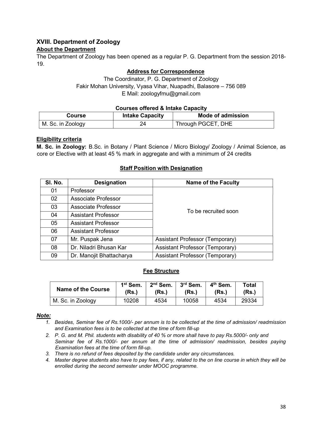 Fakir Mohan University, Balasore PG Prospectus-2020-21 - Page 38