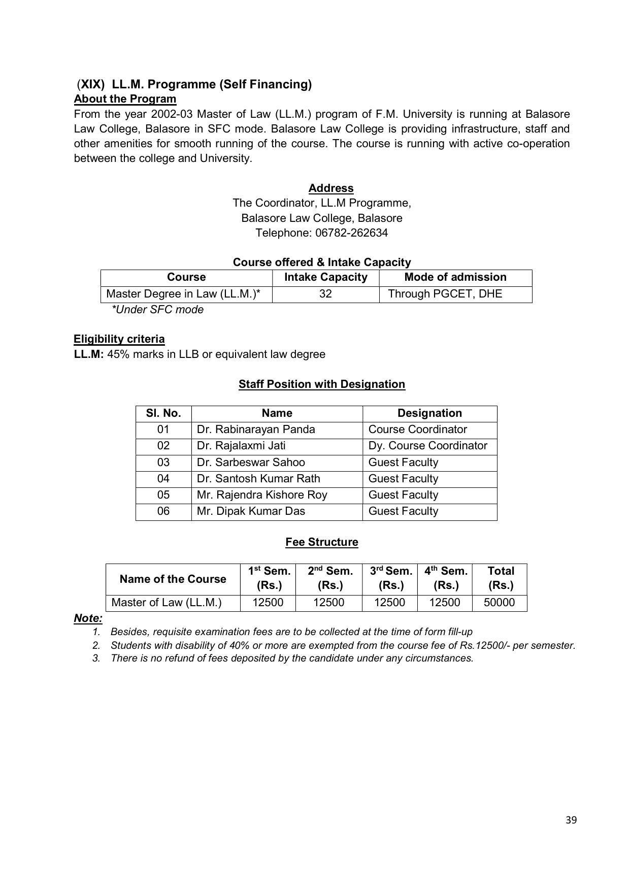 Fakir Mohan University, Balasore PG Prospectus-2020-21 - Page 39