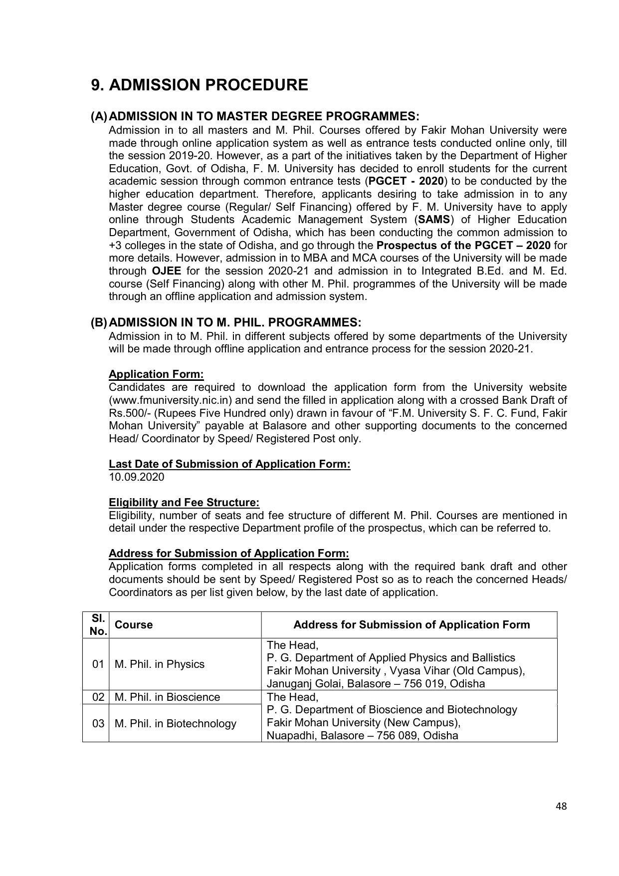 Fakir Mohan University, Balasore PG Prospectus-2020-21 - Page 48