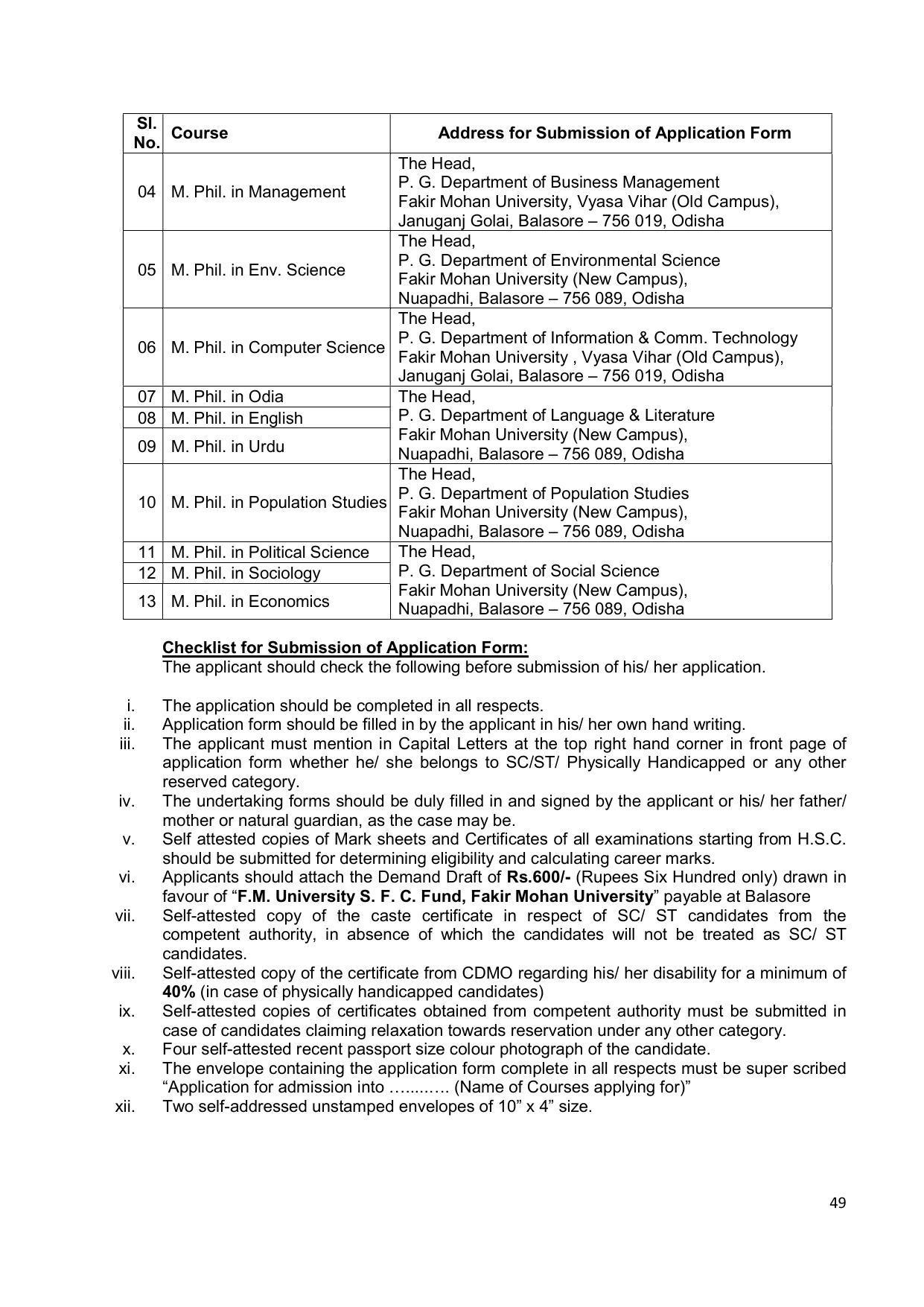 Fakir Mohan University, Balasore PG Prospectus-2020-21 - Page 49