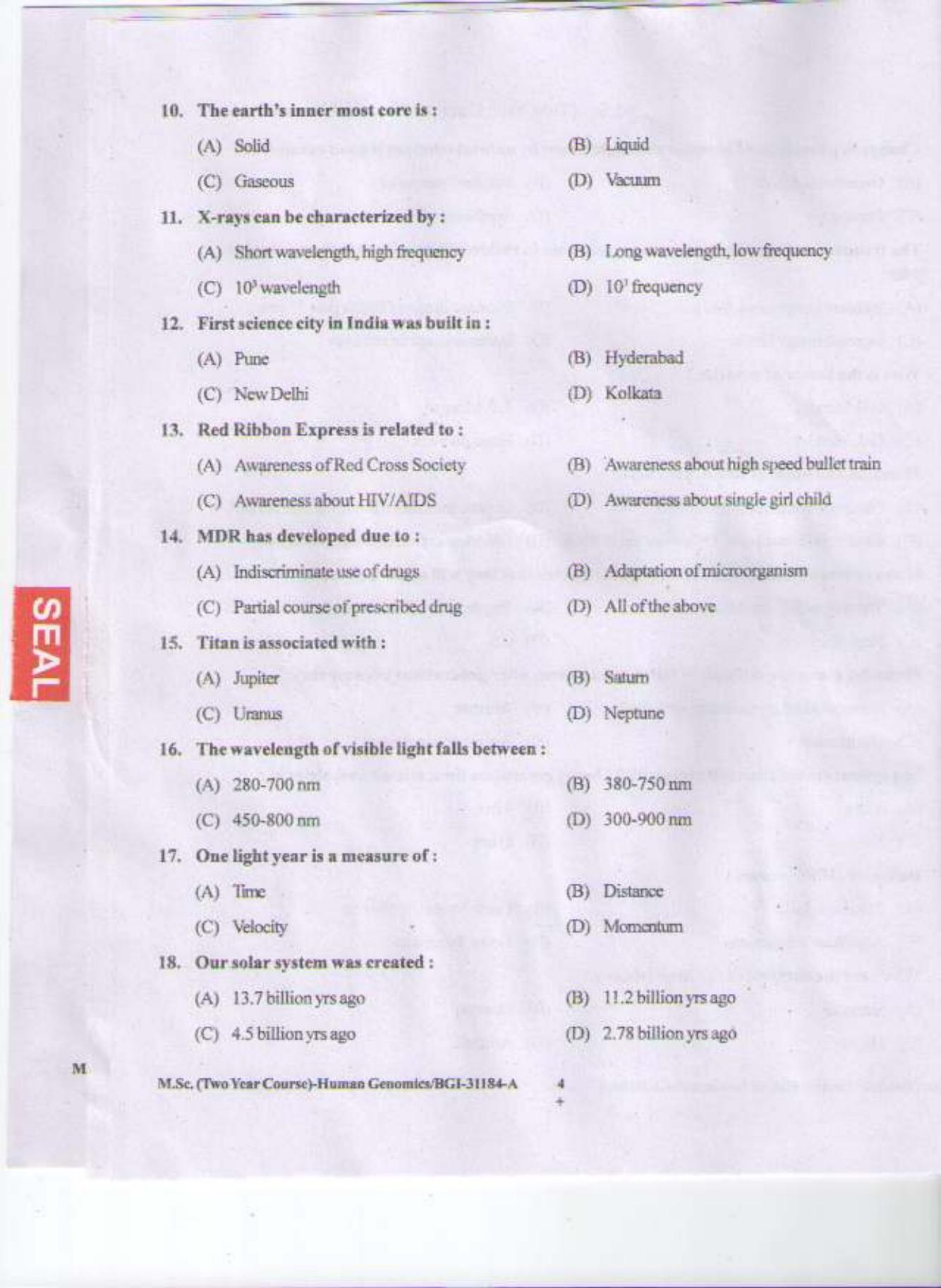 PU CET PG 2015: MSc (2yr)(Hum.Genomics) Question Paper - Page 3