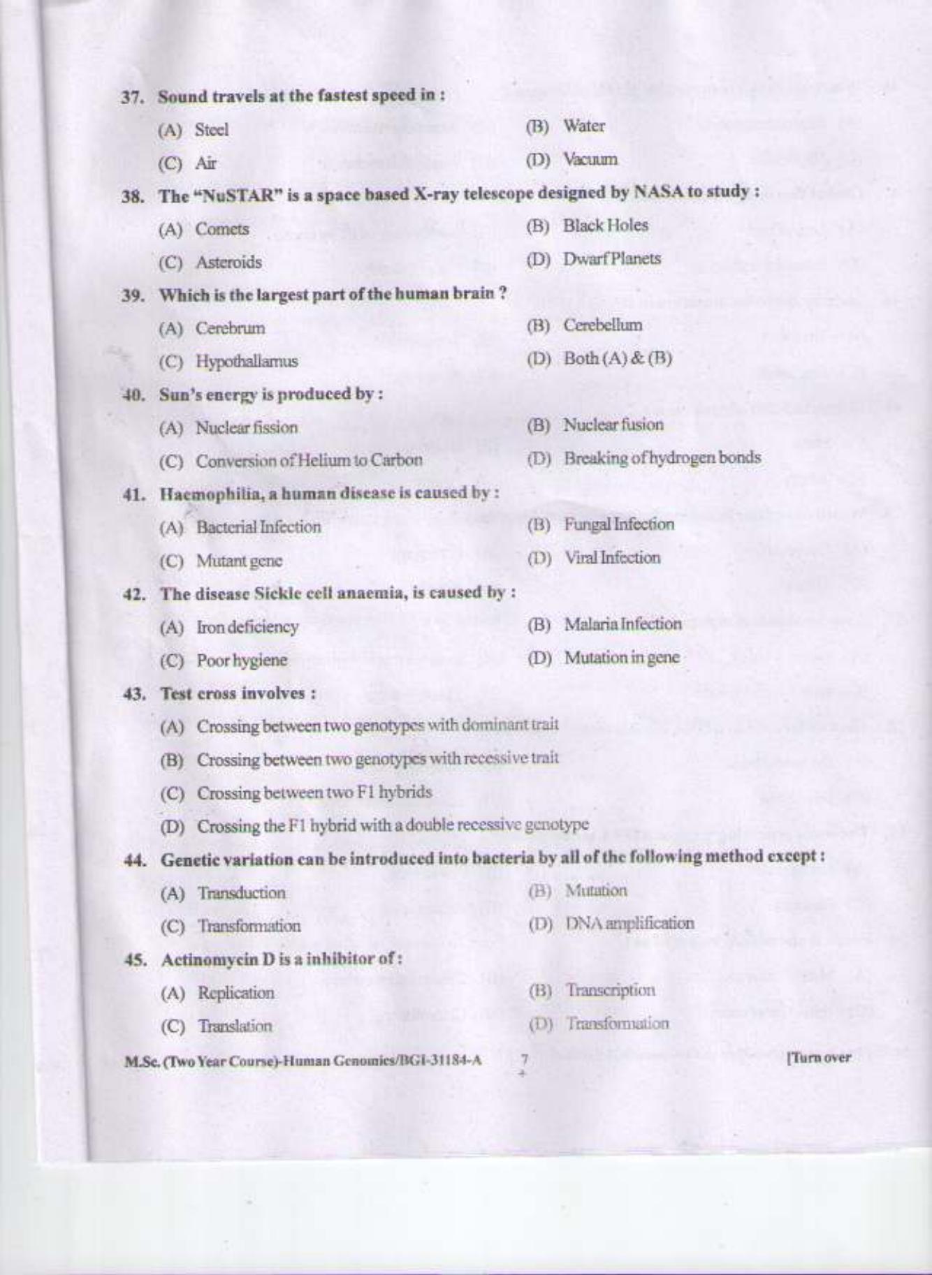 PU CET PG 2015: MSc (2yr)(Hum.Genomics) Question Paper - Page 6