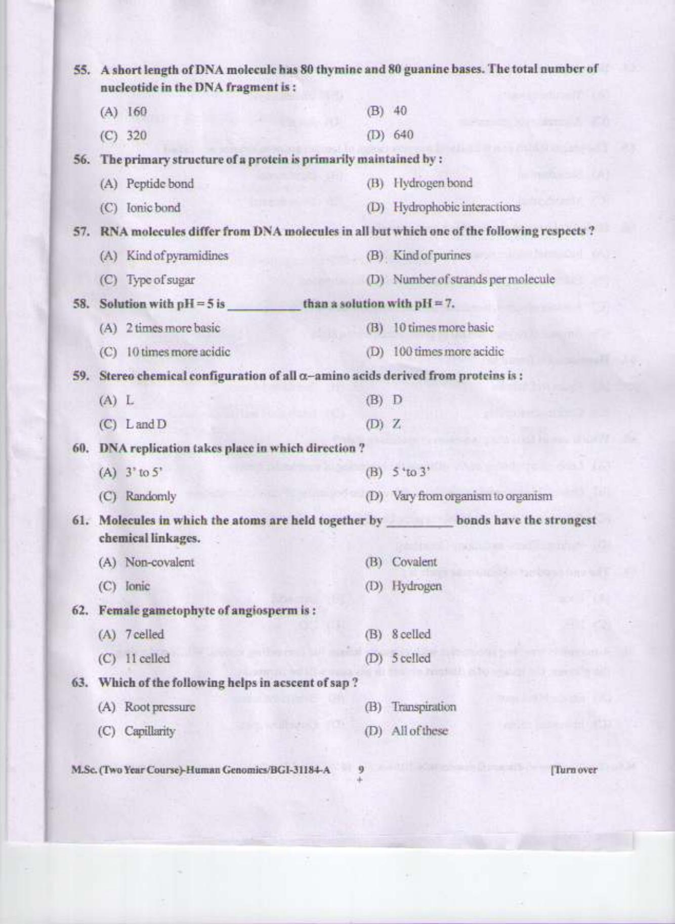 PU CET PG 2015: MSc (2yr)(Hum.Genomics) Question Paper - Page 8