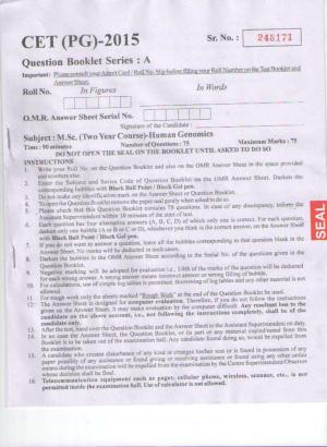 PU CET PG 2015: MSc (2yr)(Hum.Genomics) Question Paper