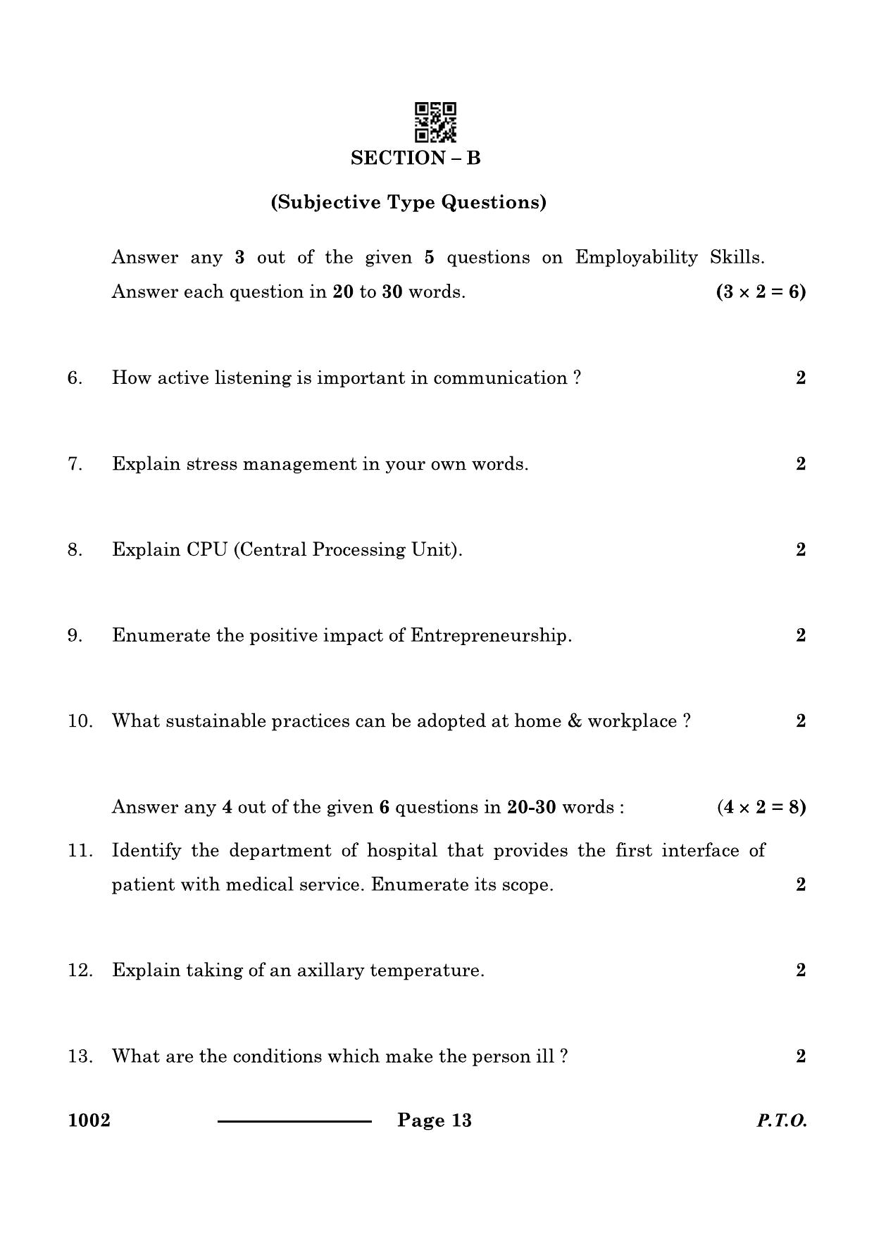 CBSE Class 10 Health Care 2024 Question Paper - Page 13
