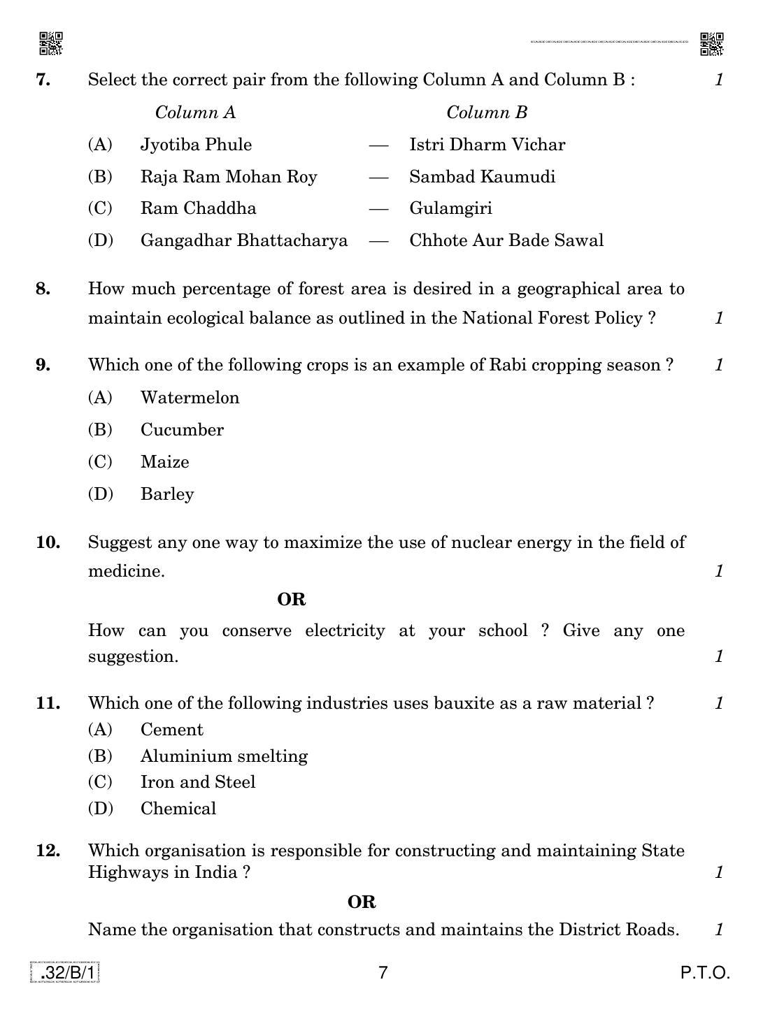 CBSE Class 10 32-C-1 Social Science 2020 Compartment Question Paper - Page 7