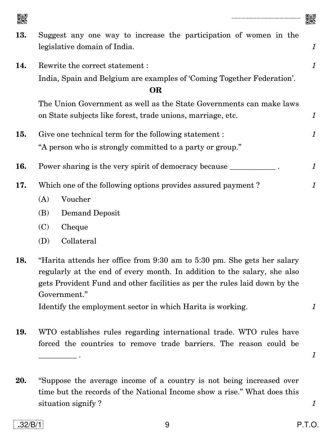 CBSE Class 10 32-C-1 Social Science 2020 Compartment Question Paper - Page 9