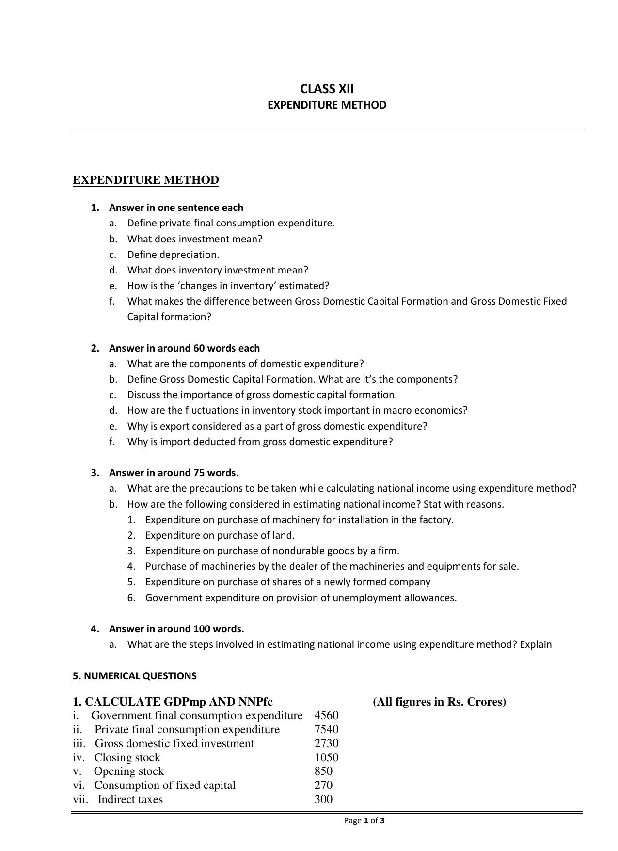 CBSE Class 12 Economics Expenditure Method - Page 1
