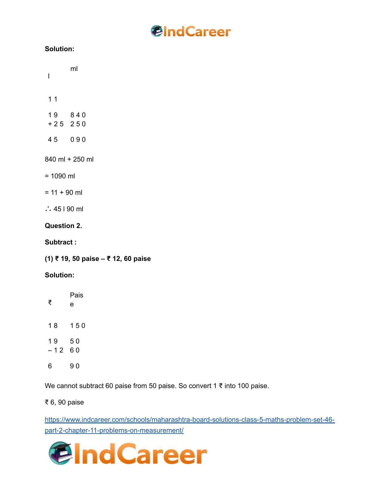 Maharashtra Board Solutions Class 5-Maths (Problem Set 46) - Part 2: Chapter 11- Problems on Measurement - Page 5