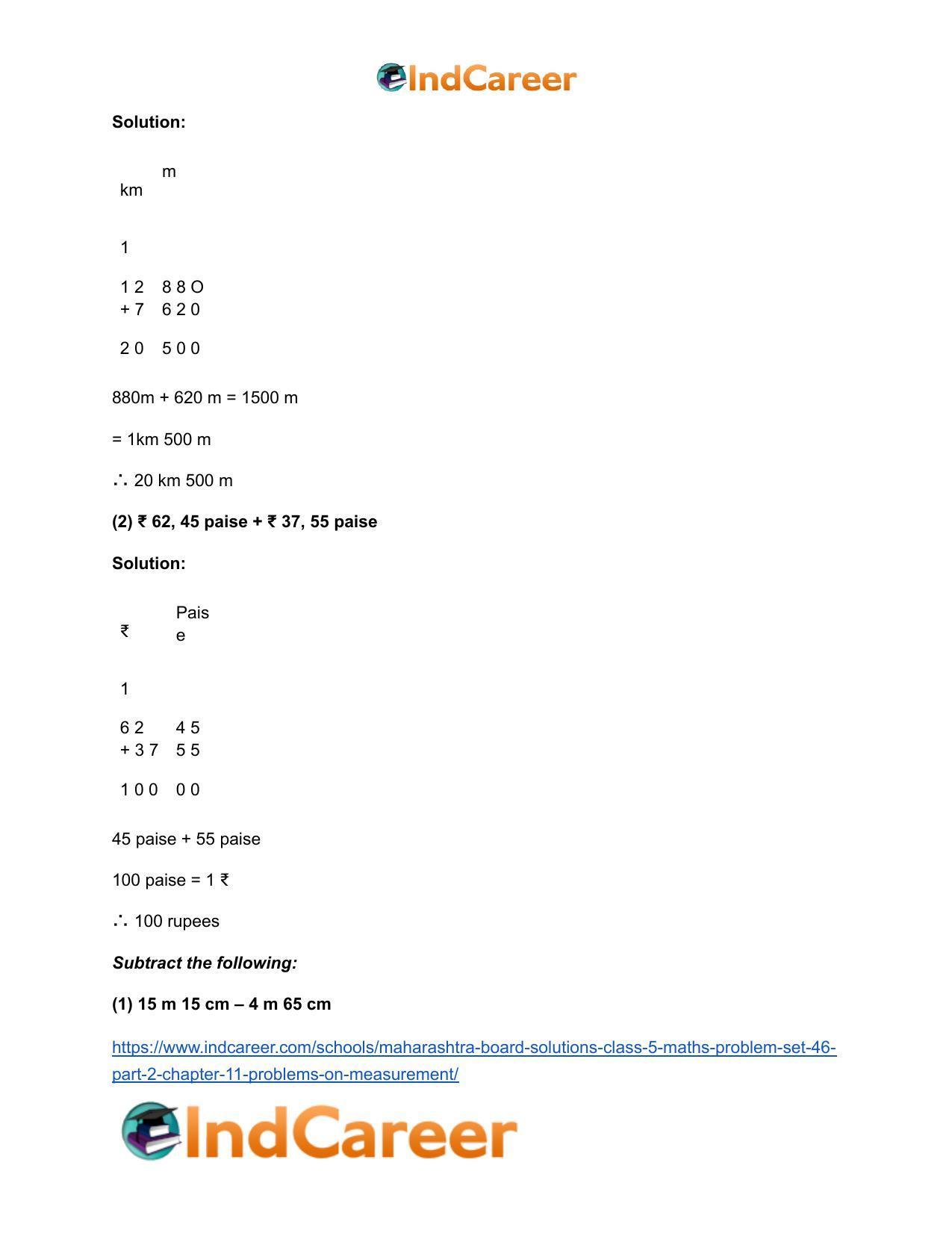Maharashtra Board Solutions Class 5-Maths (Problem Set 46) - Part 2: Chapter 11- Problems on Measurement - Page 11