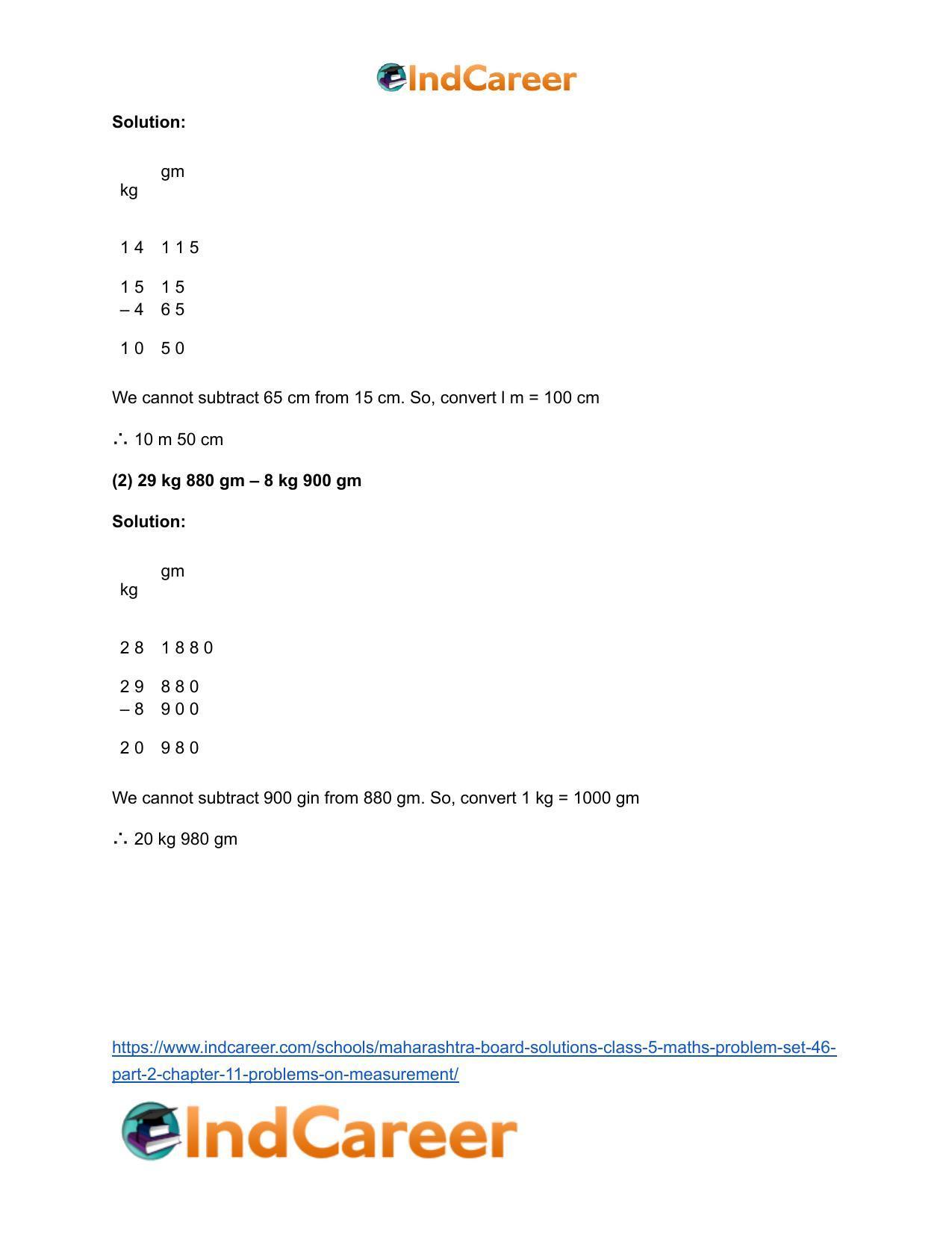 Maharashtra Board Solutions Class 5-Maths (Problem Set 46) - Part 2: Chapter 11- Problems on Measurement - Page 12