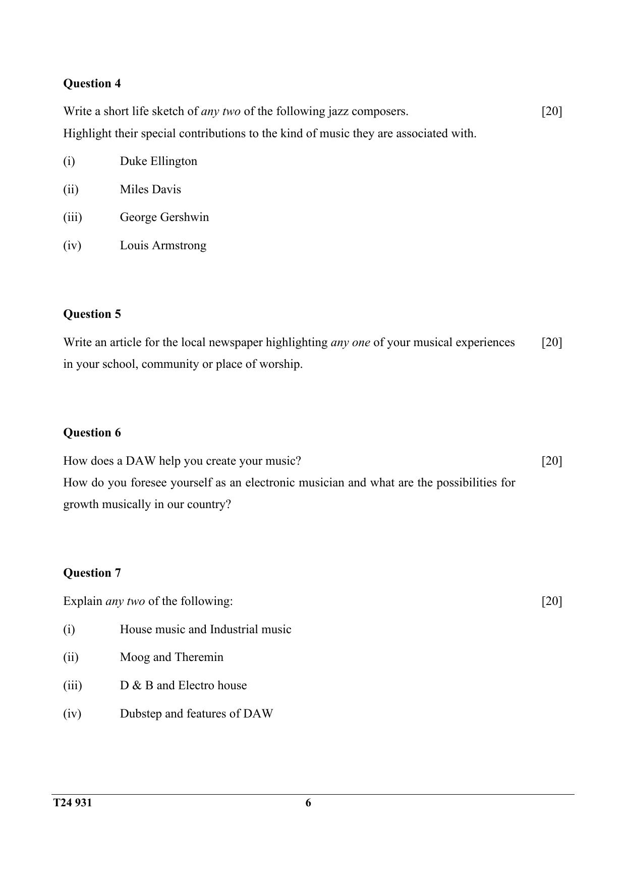 ICSE Class 10 Western Music 2024 Question Paper - Page 6