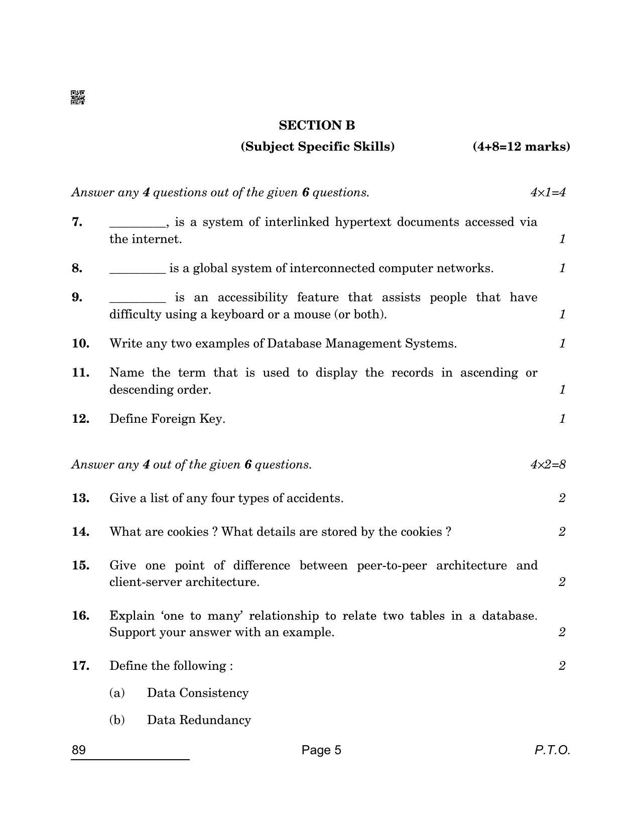 CBSE Class 10 89 Information Technology 2022 Compartment Question Paper - Page 5
