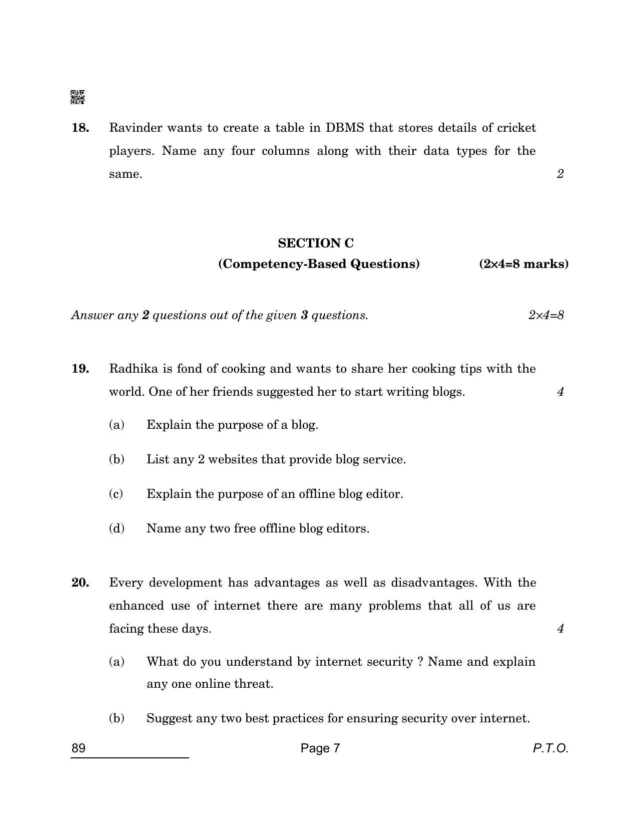 CBSE Class 10 89 Information Technology 2022 Compartment Question Paper - Page 7