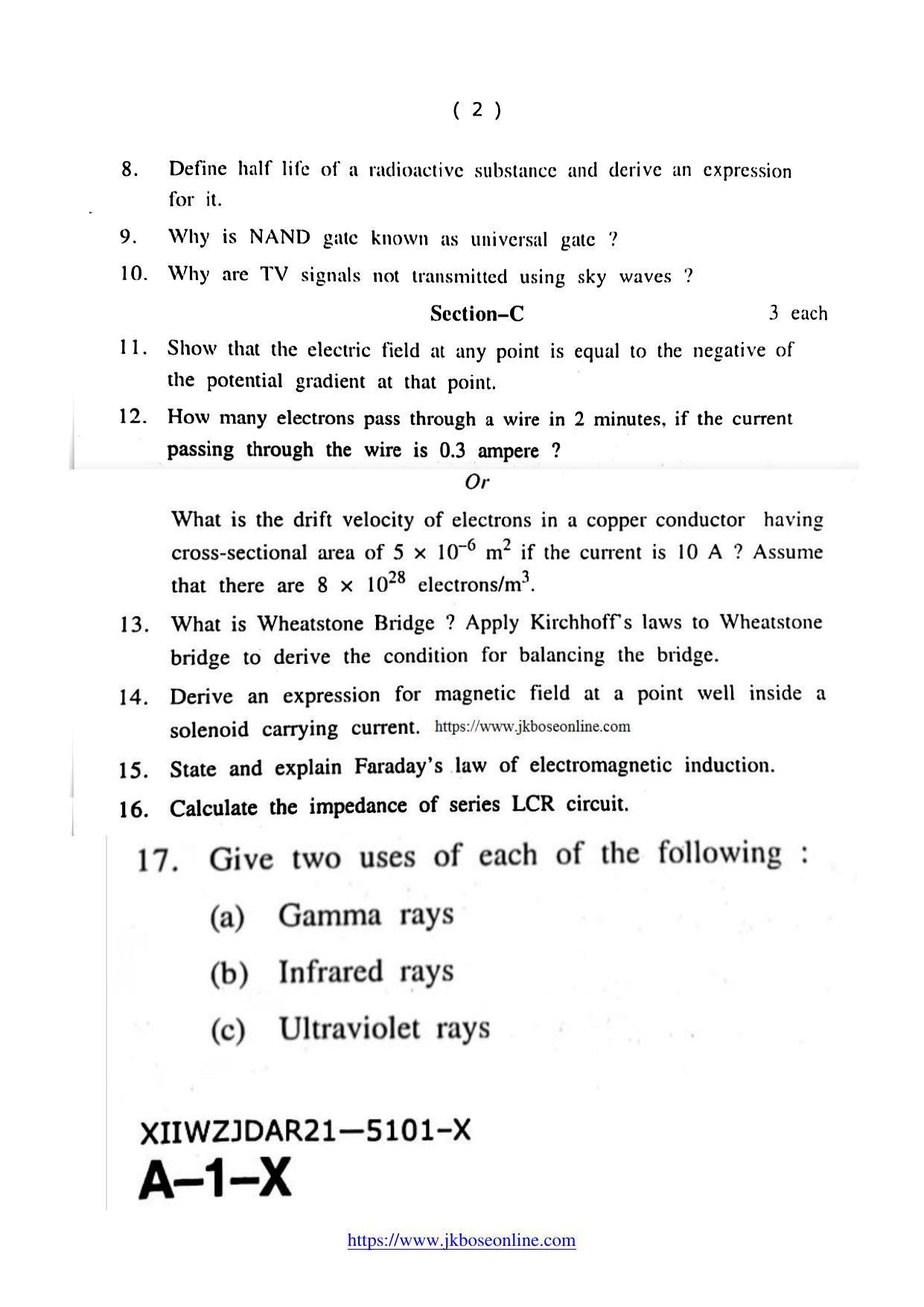 JKBOSE Class 12 Physics 5101-X Question Papers 2021 - Page 2