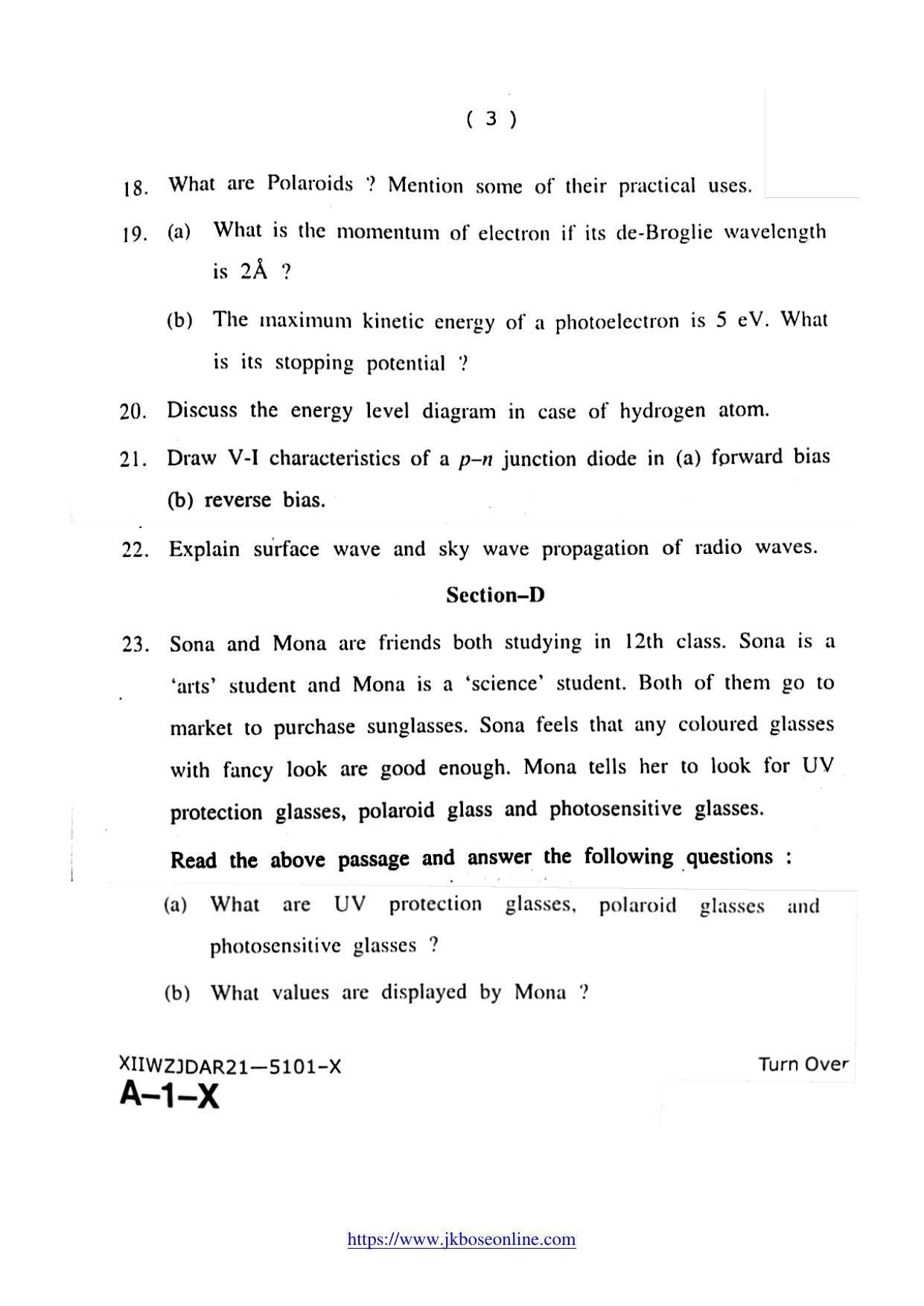 JKBOSE Class 12 Physics 5101-X Question Papers 2021 - Page 3
