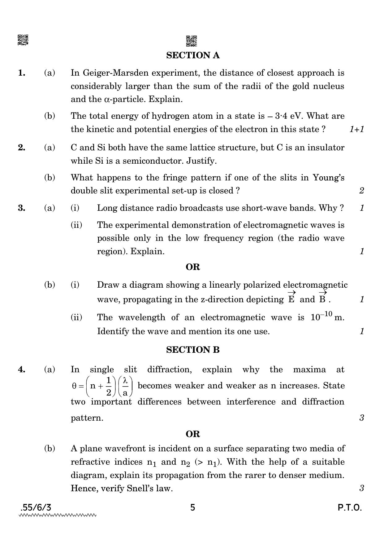 CBSE Class 12 55-6-3 PHYSICS 2022 Compartment Question Paper - Page 5