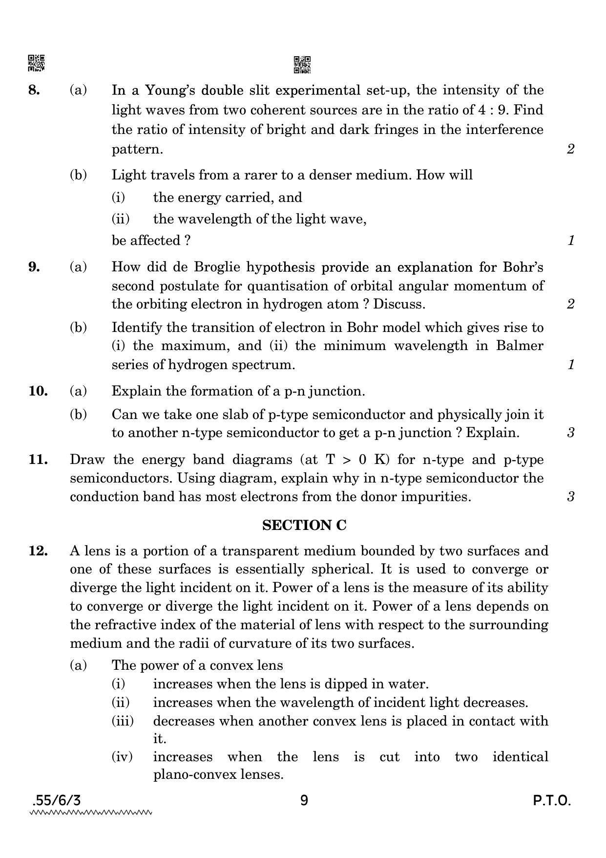CBSE Class 12 55-6-3 PHYSICS 2022 Compartment Question Paper - Page 9