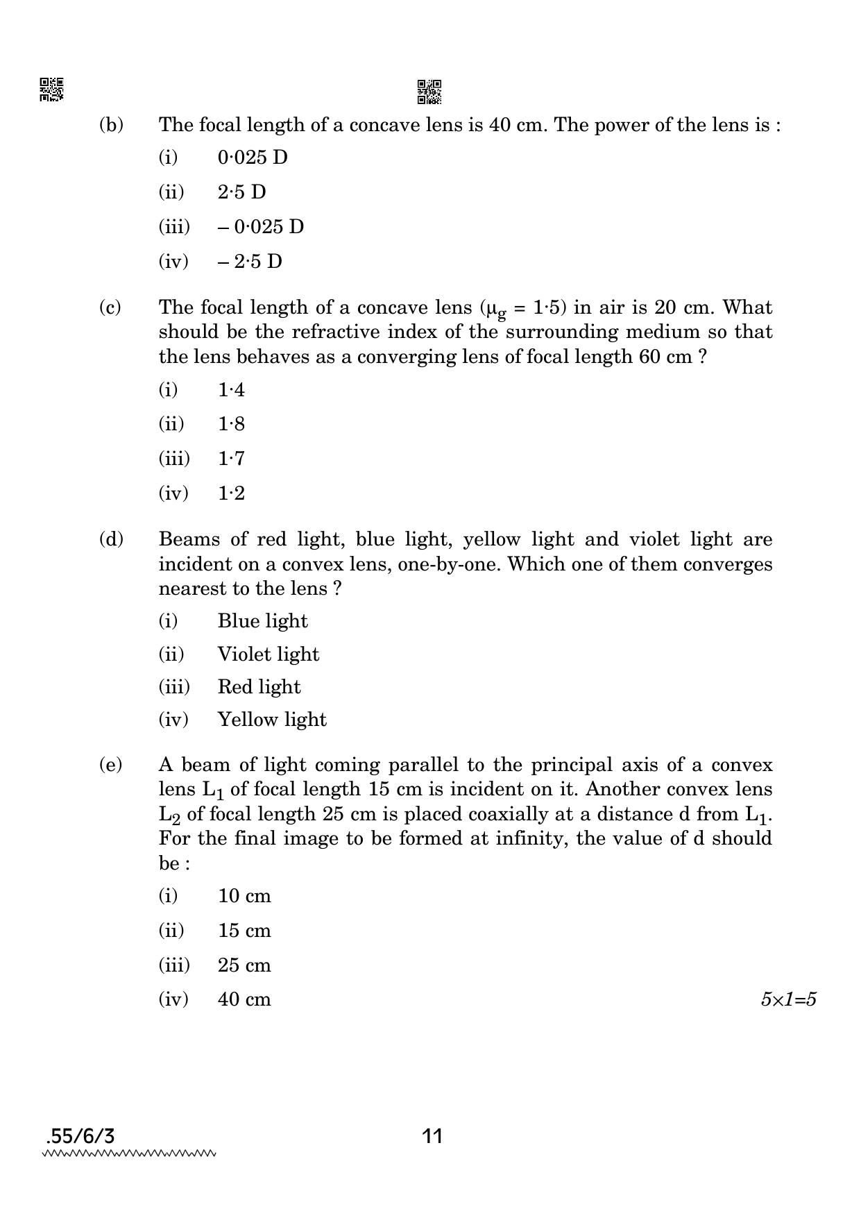 CBSE Class 12 55-6-3 PHYSICS 2022 Compartment Question Paper - Page 11