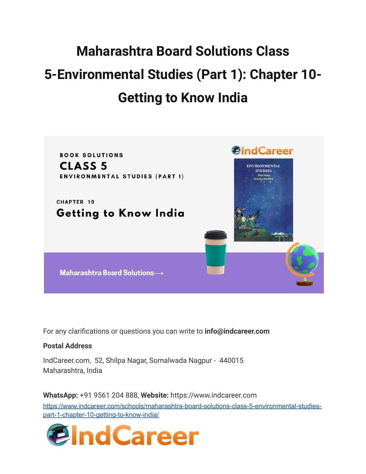 Maharashtra Board Solutions Class 5-Environmental Studies (Part 1): Chapter 10- Getting to Know India - Page 1