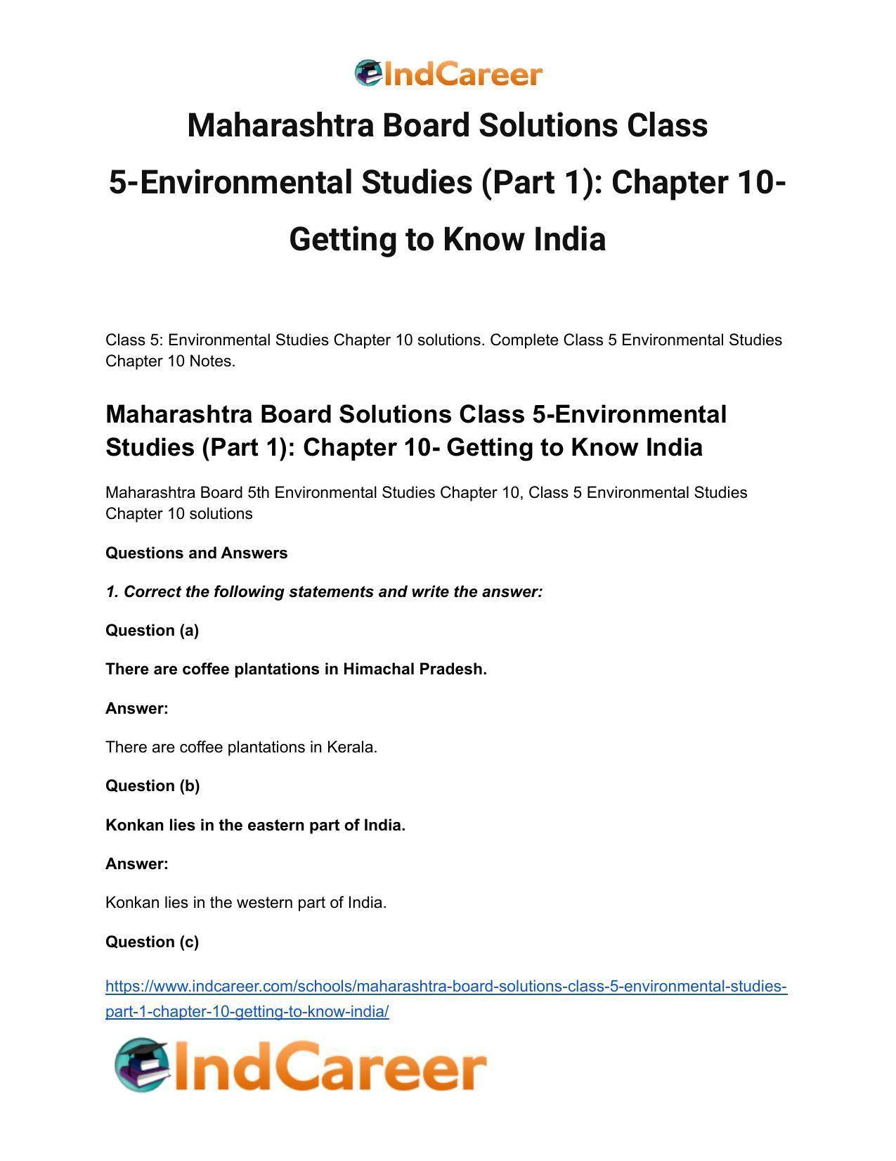 Maharashtra Board Solutions Class 5-Environmental Studies (Part 1): Chapter 10- Getting to Know India - Page 2