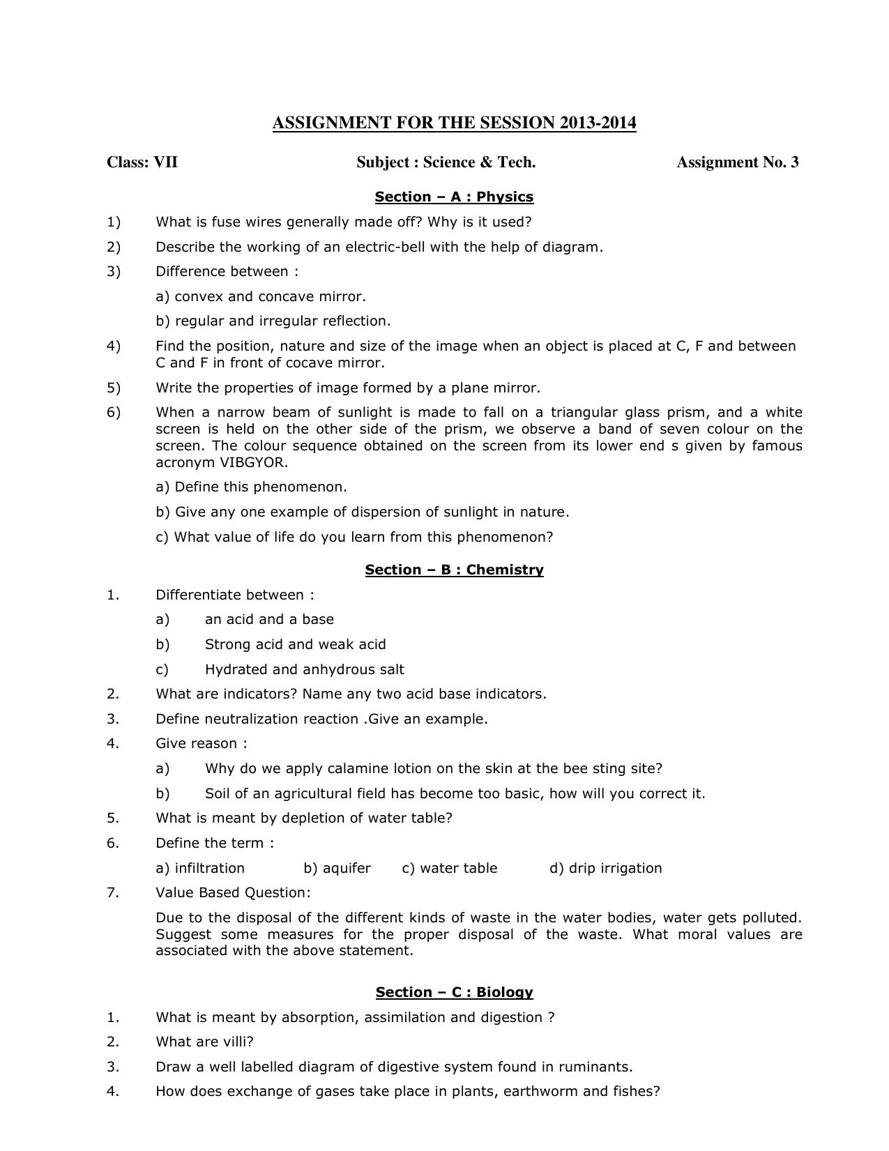 CBSE Worksheets for Class 7 Science Science and Technology Assignment 2 - Page 1