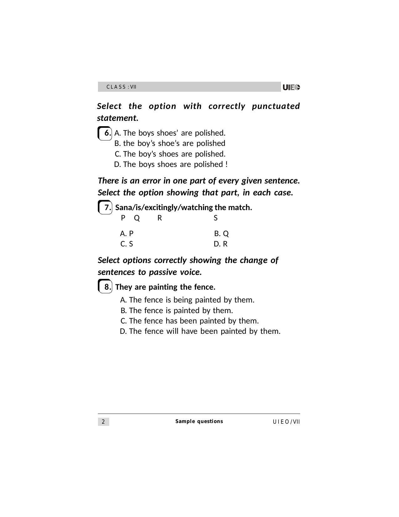 UIEO Sample Paper for Class 7 - Page 2