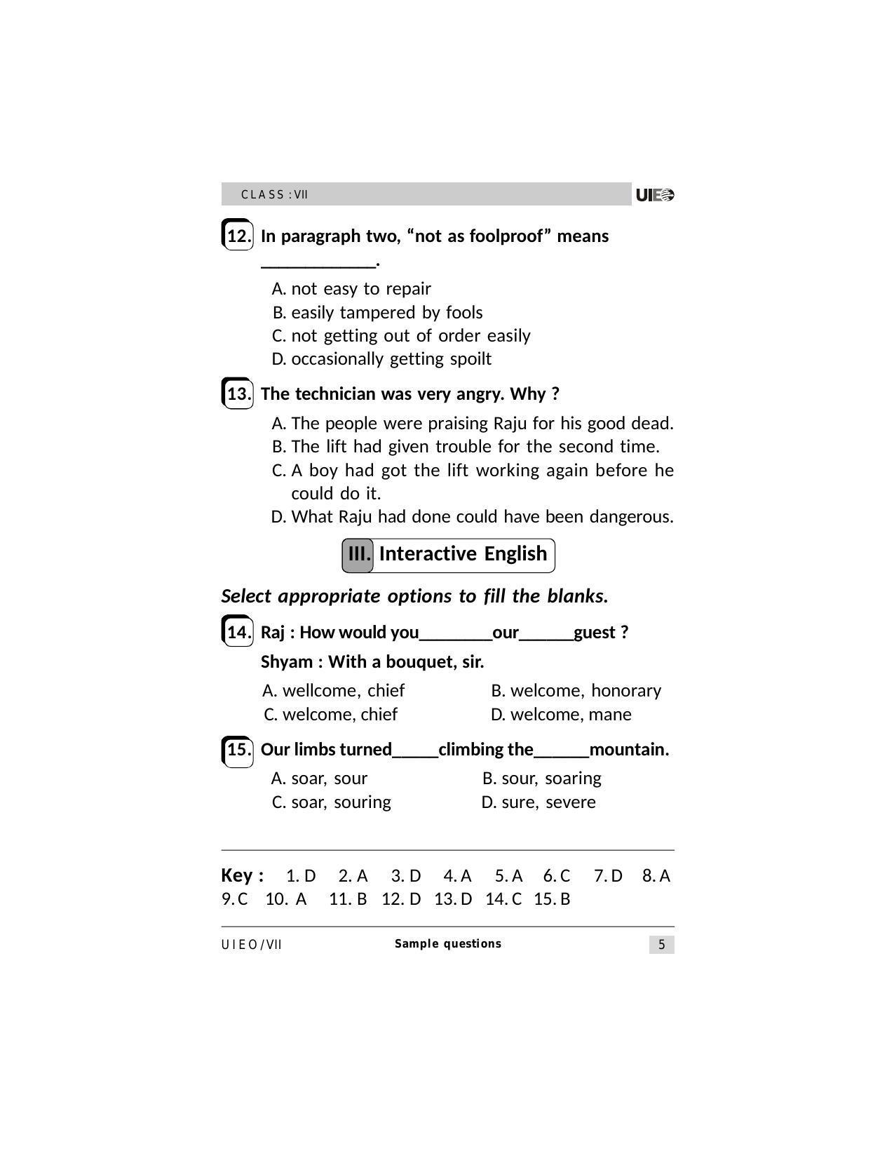 UIEO Sample Paper for Class 7 - Page 5