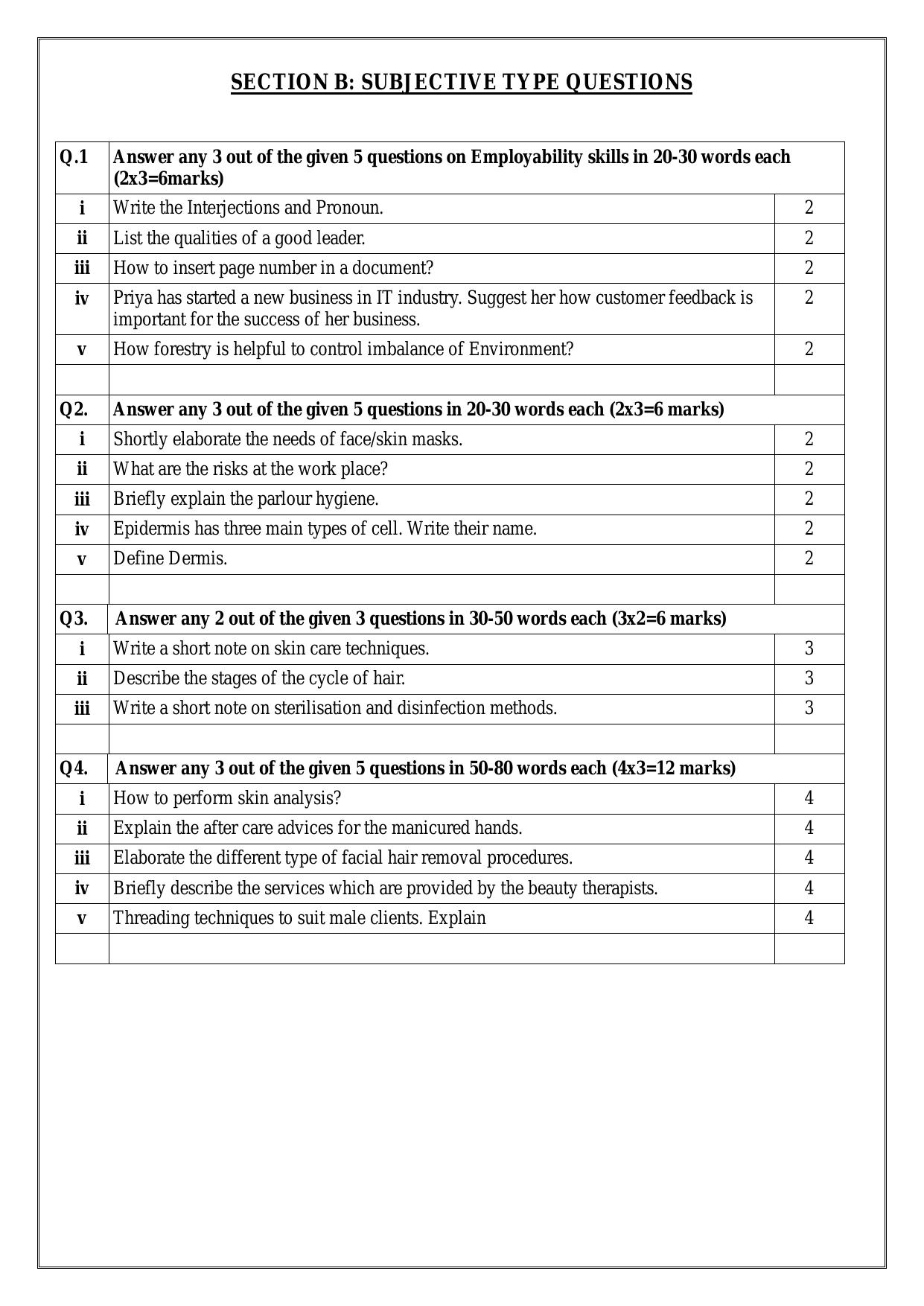 CBSE Class 11: Beauty And Wellness 2024 Sample Paper - Page 4