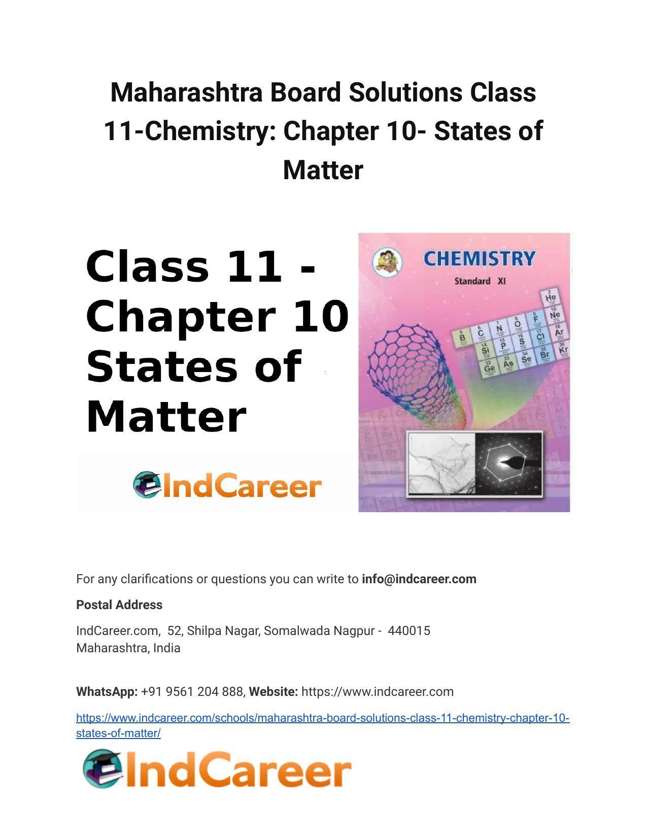 Maharashtra Board Solutions Class 11-Chemistry: Chapter 10- States of Matter - Page 1