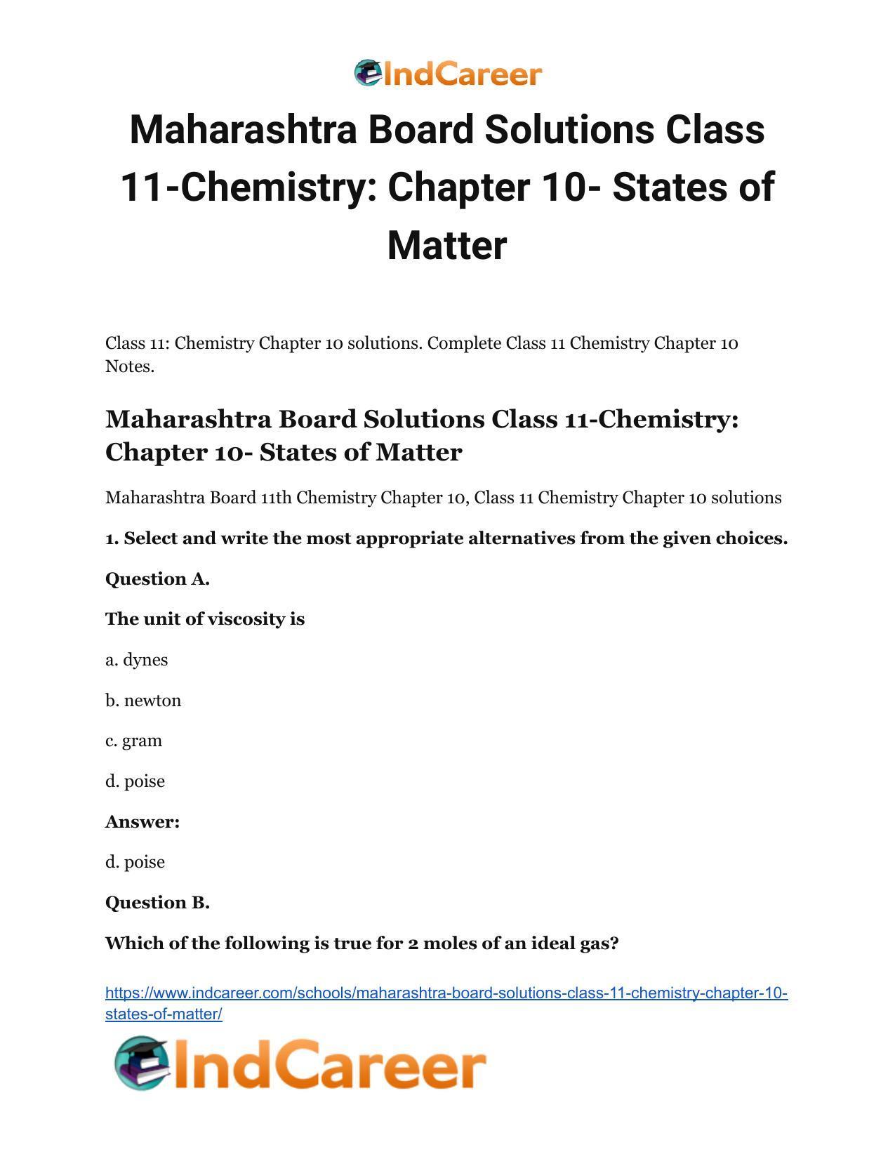 Maharashtra Board Solutions Class 11-Chemistry: Chapter 10- States of Matter - Page 2