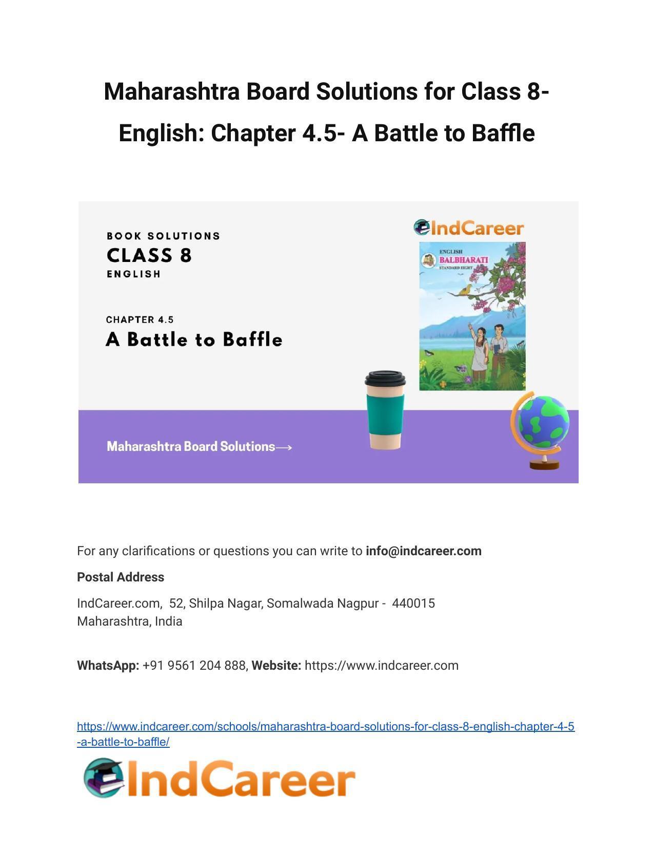 Maharashtra Board Solutions For Class 8 English Chapter 4 5 A Battle 