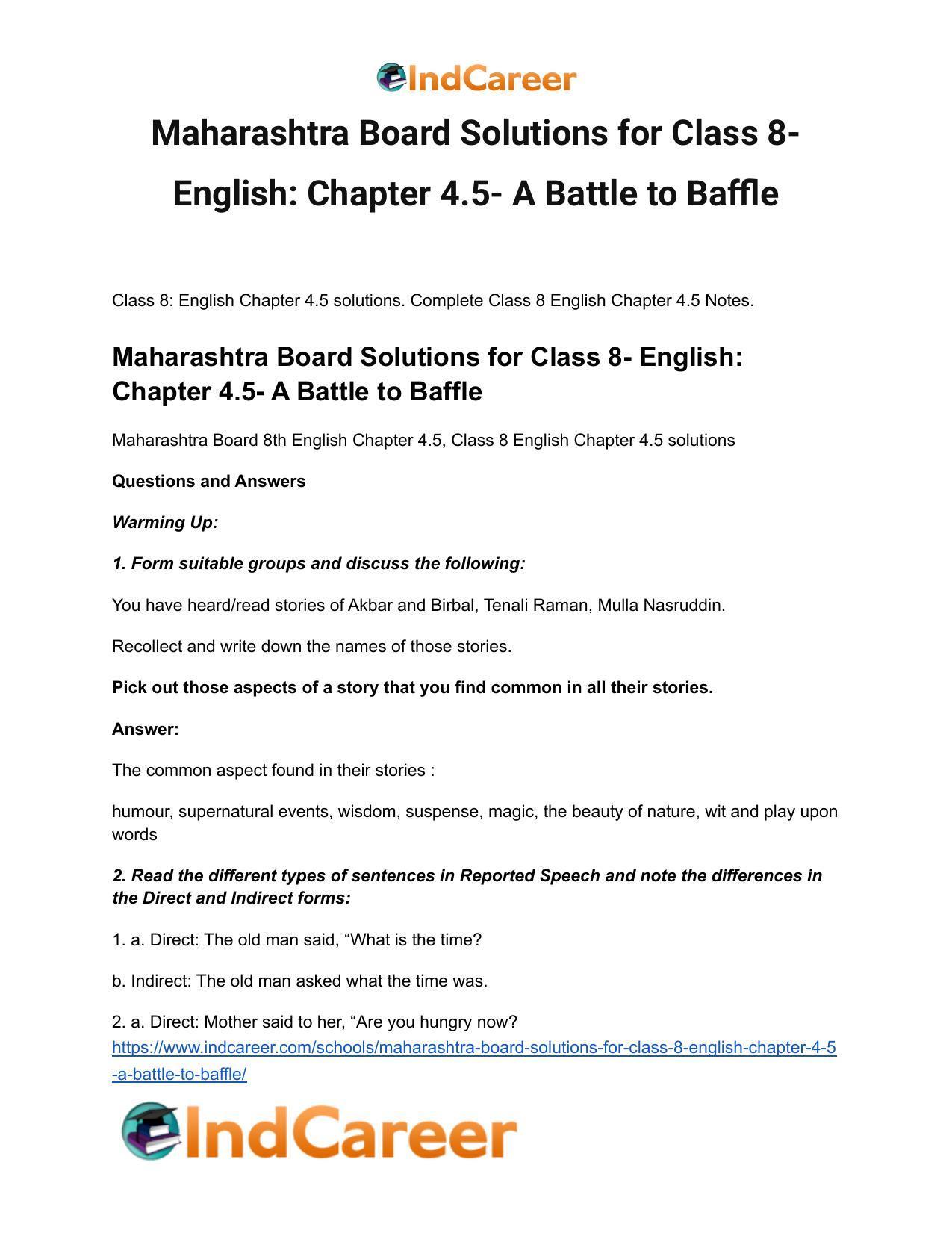 Maharashtra Board Solutions for Class 8- English: Chapter 4.5- A Battle to Baffle - Page 2