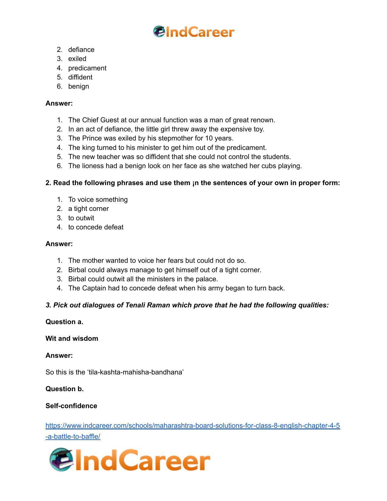 Maharashtra Board Solutions for Class 8- English: Chapter 4.5- A Battle to Baffle - Page 5