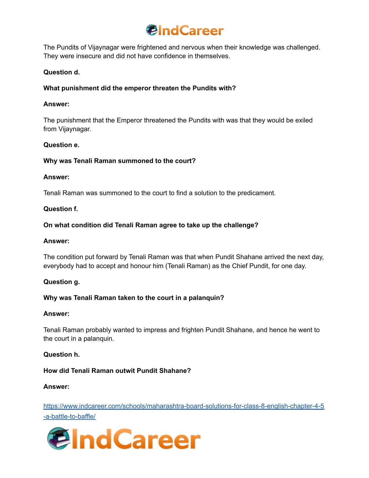 Maharashtra Board Solutions for Class 8- English: Chapter 4.5- A Battle to Baffle - Page 7