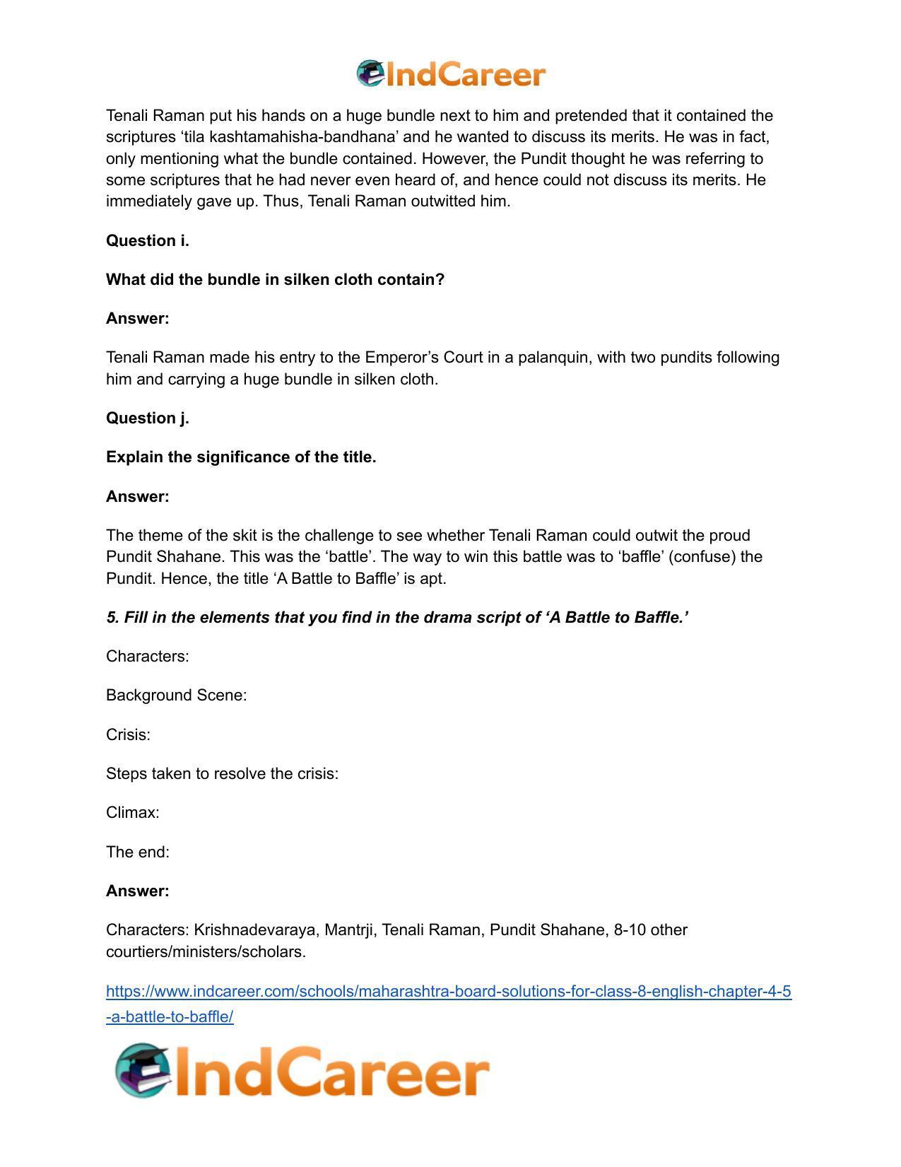 Maharashtra Board Solutions for Class 8- English: Chapter 4.5- A Battle to Baffle - Page 8