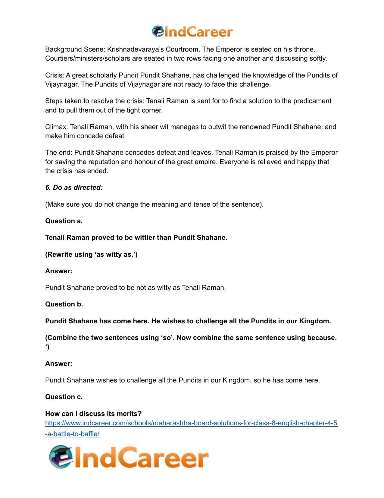 Maharashtra Board Solutions for Class 8- English: Chapter 4.5- A Battle to Baffle - Page 9