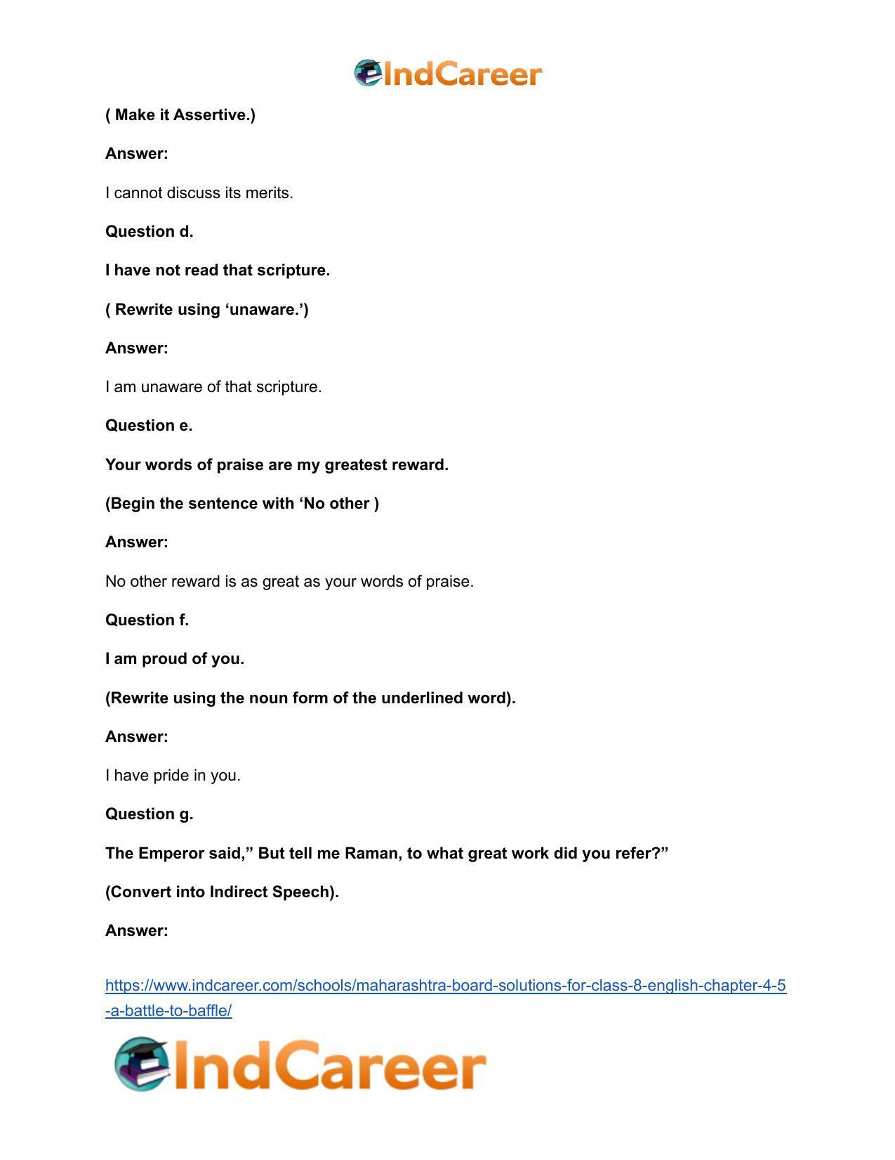 Maharashtra Board Solutions for Class 8- English: Chapter 4.5- A Battle to Baffle - Page 10