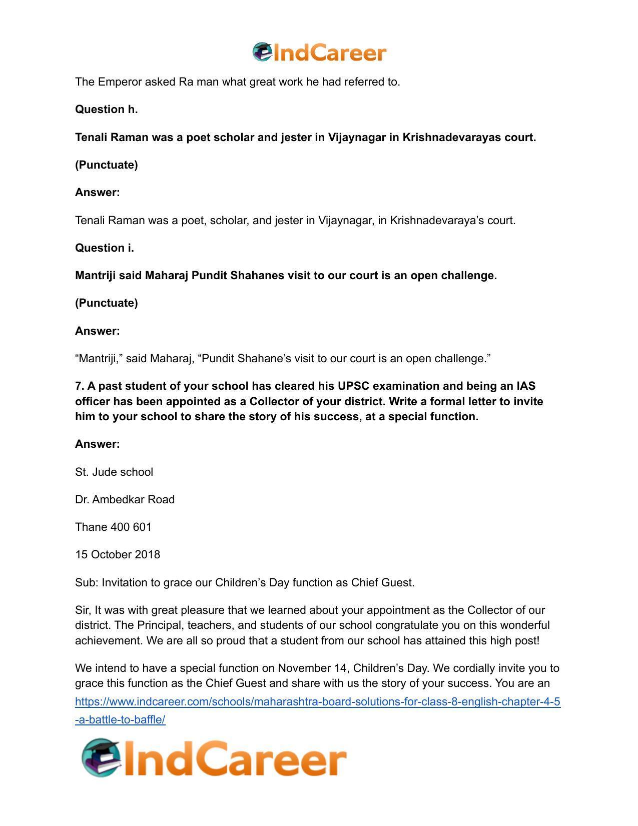 Maharashtra Board Solutions for Class 8- English: Chapter 4.5- A Battle to Baffle - Page 11