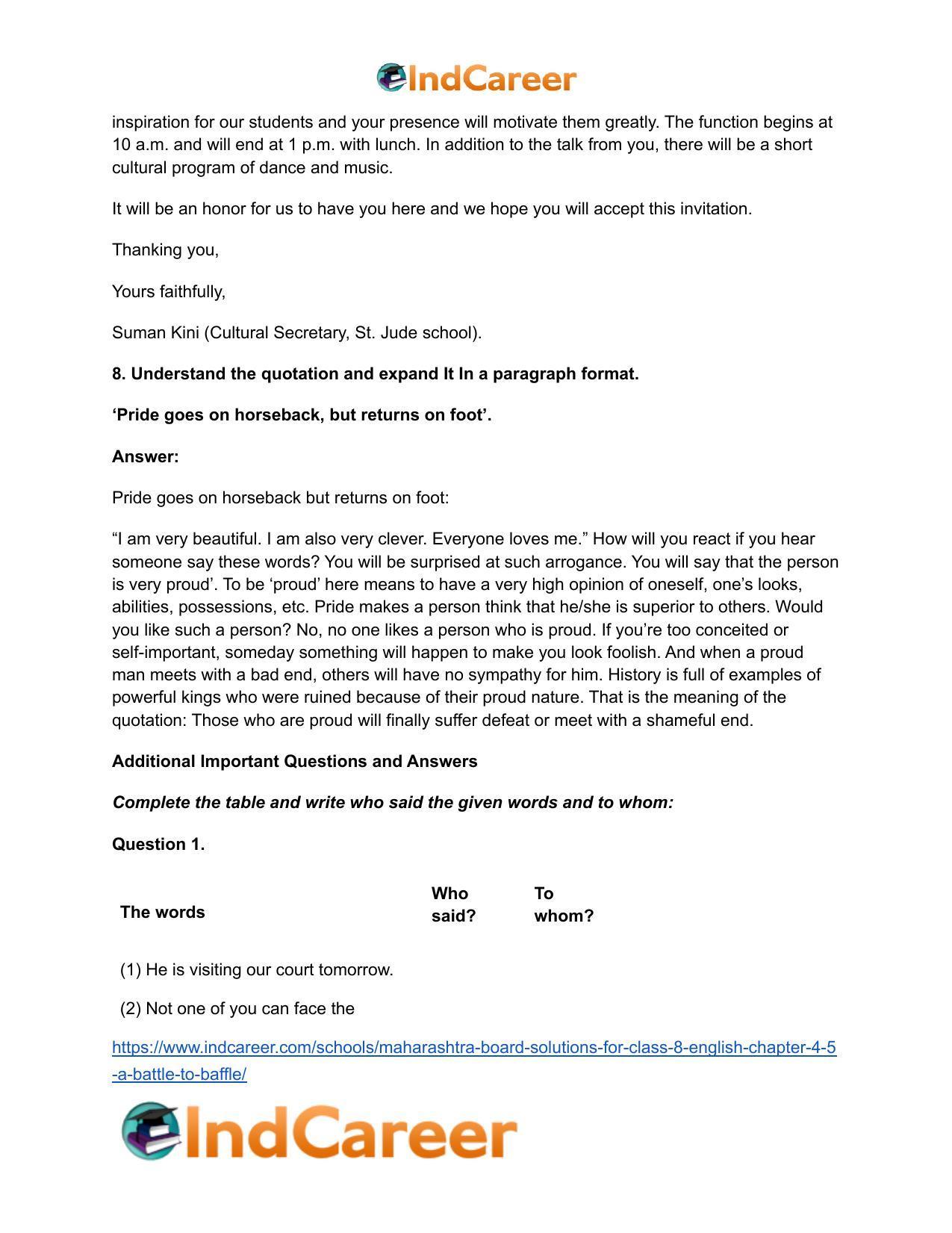 Maharashtra Board Solutions for Class 8- English: Chapter 4.5- A Battle to Baffle - Page 12