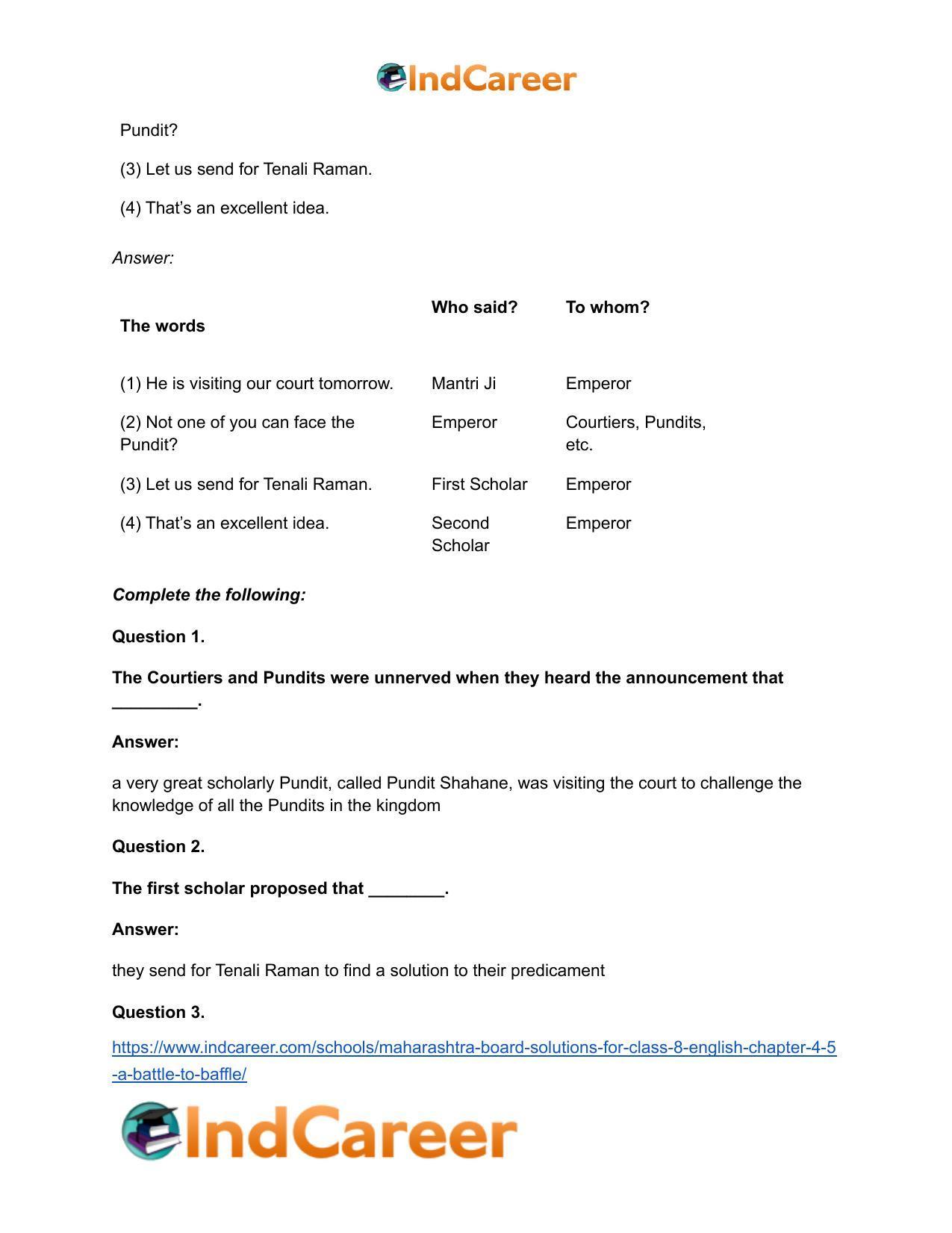 Maharashtra Board Solutions for Class 8- English: Chapter 4.5- A Battle to Baffle - Page 13