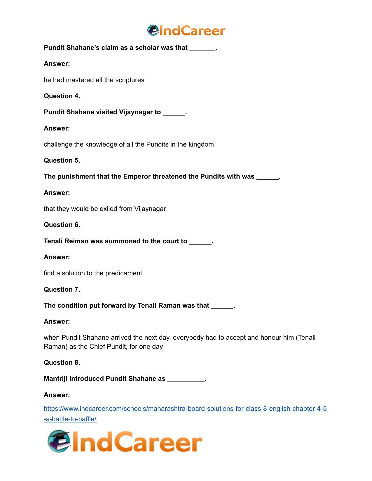 Maharashtra Board Solutions for Class 8- English: Chapter 4.5- A Battle to Baffle - Page 14
