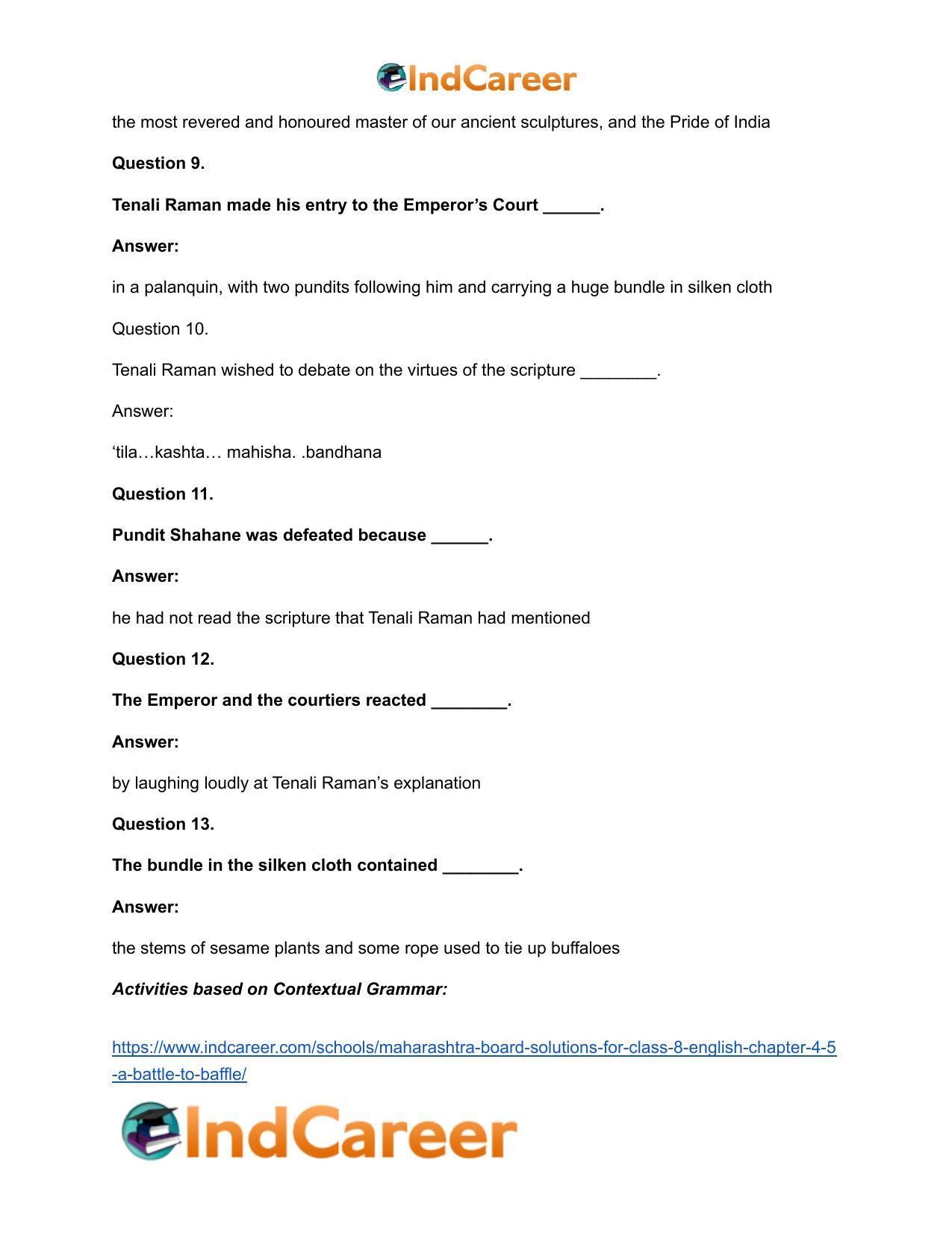 Maharashtra Board Solutions for Class 8- English: Chapter 4.5- A Battle to Baffle - Page 15