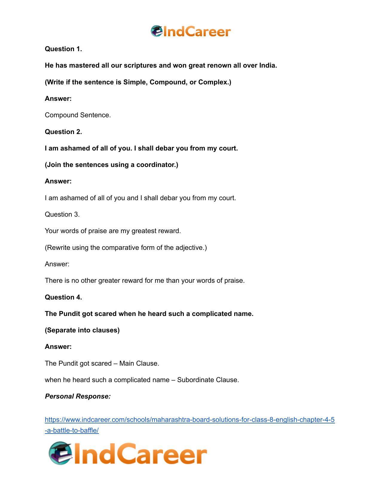 Maharashtra Board Solutions for Class 8- English: Chapter 4.5- A Battle to Baffle - Page 16