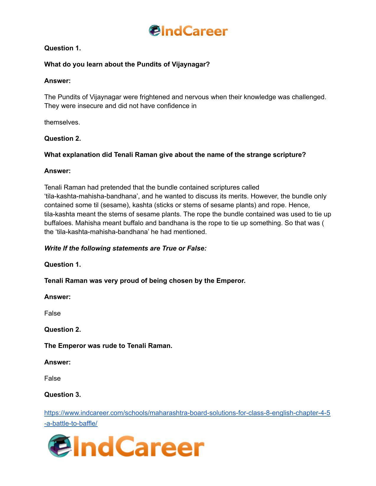 Maharashtra Board Solutions for Class 8- English: Chapter 4.5- A Battle to Baffle - Page 17