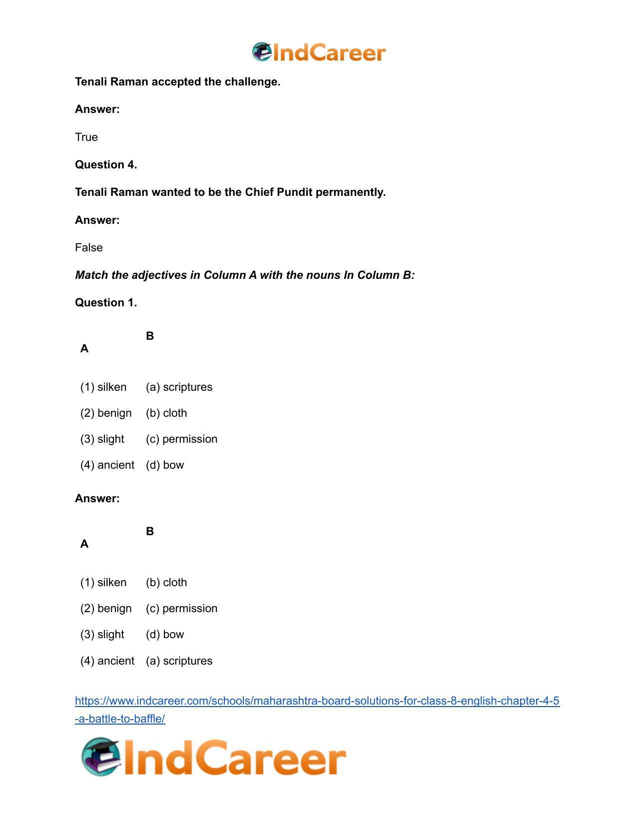 Maharashtra Board Solutions for Class 8- English: Chapter 4.5- A Battle to Baffle - Page 18