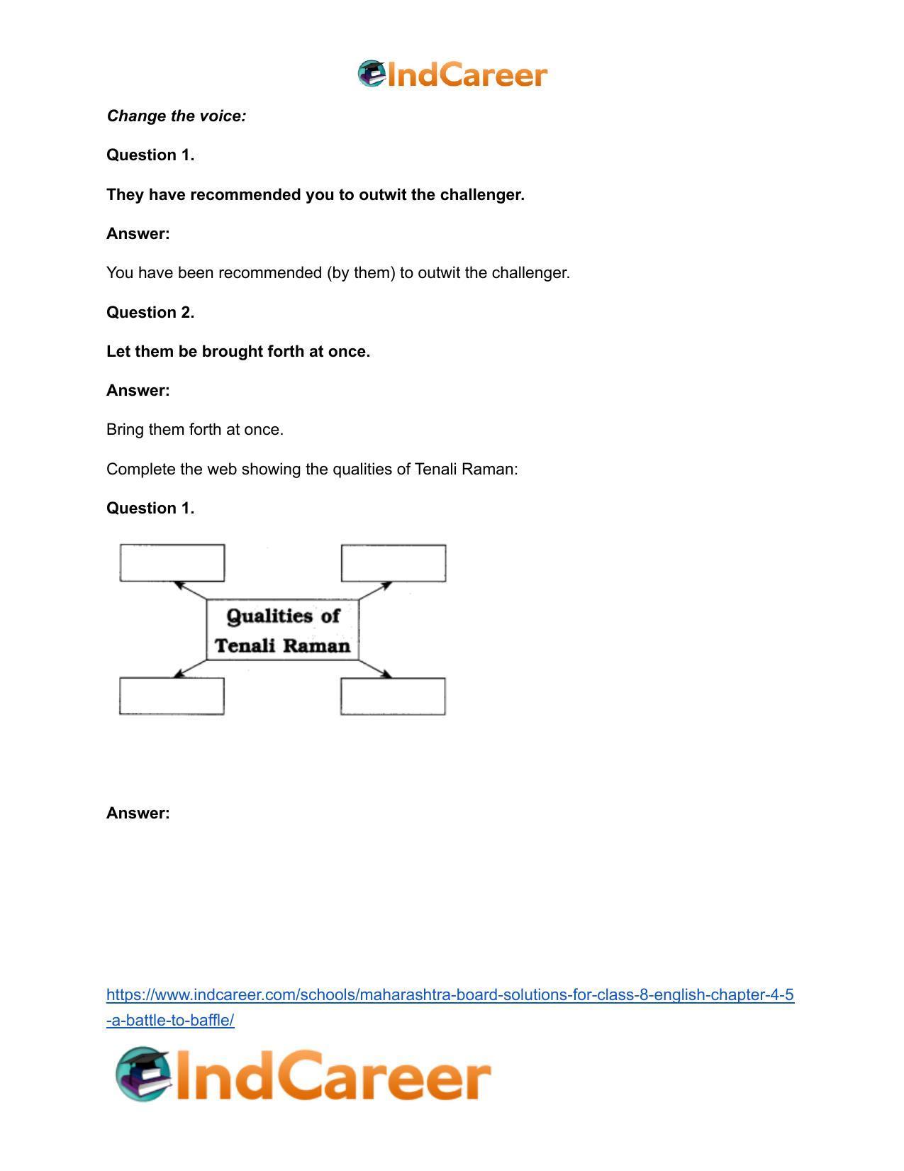 Maharashtra Board Solutions for Class 8- English: Chapter 4.5- A Battle to Baffle - Page 19