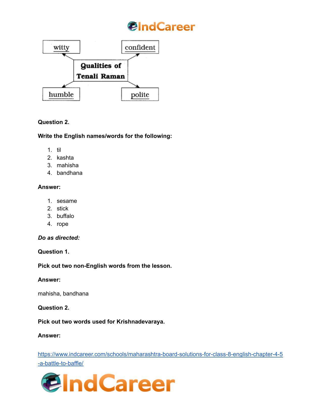 Maharashtra Board Solutions for Class 8- English: Chapter 4.5- A Battle to Baffle - Page 20
